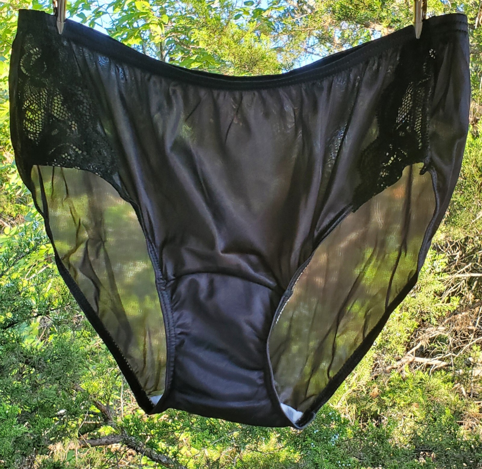 Shadowline Floral LACE Bikini Panty Shiny Nylon 9/2XL Black 11182 Silky Hot