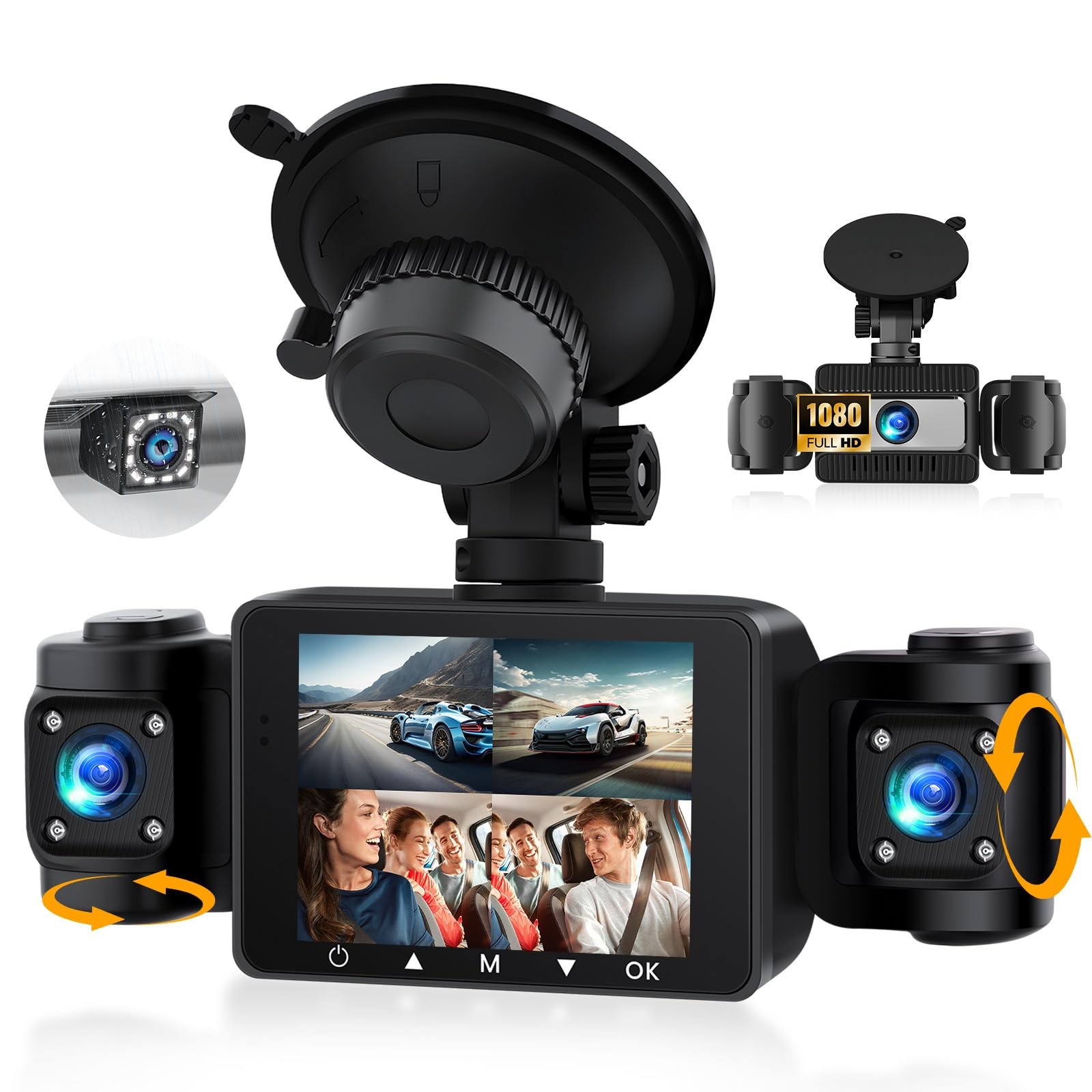 4 Channel Dash Cam Front and Rear Inside Left Right,2.4 Inch 1080P Dash Camer...