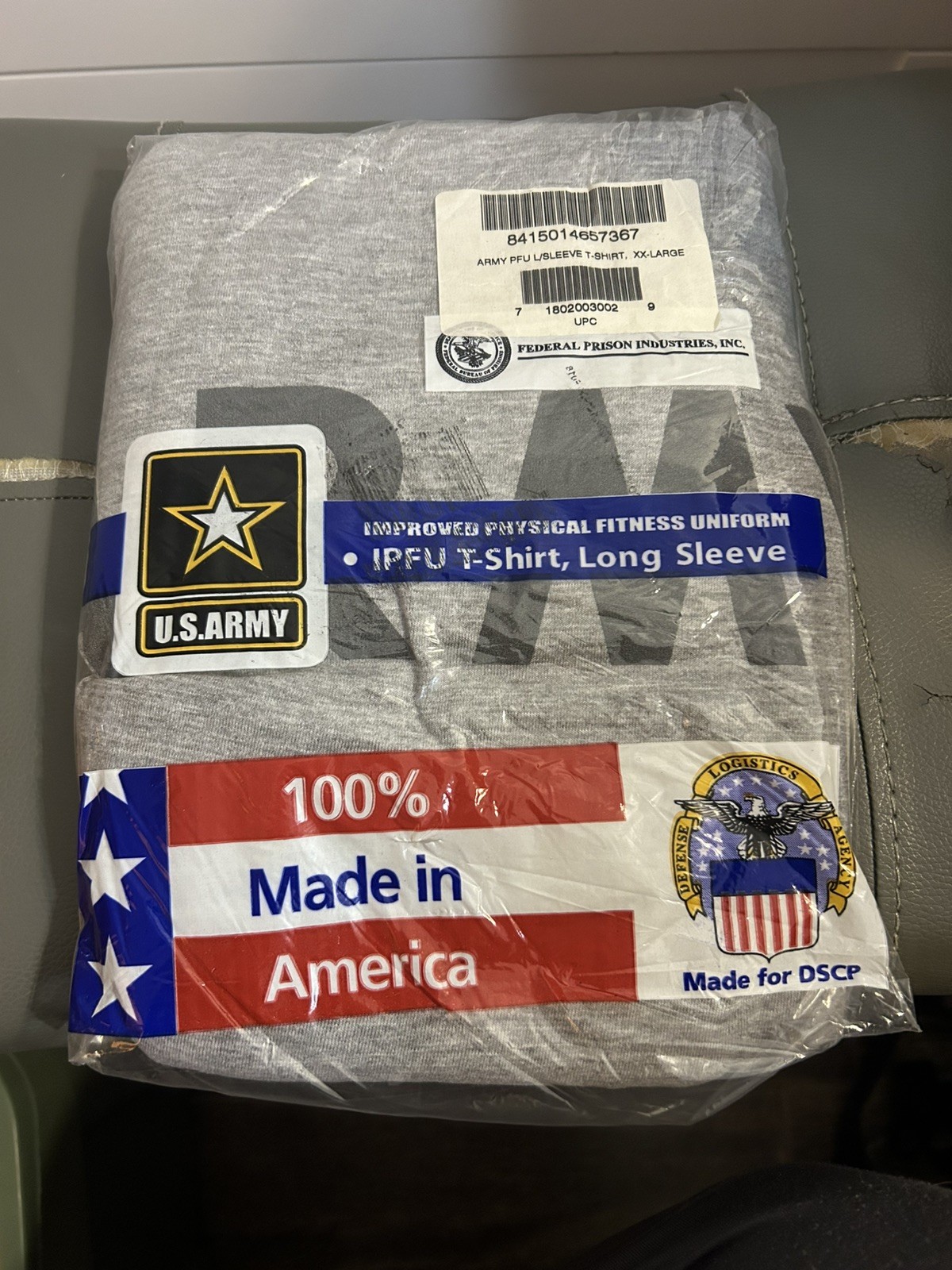 NWT U.S. Army IPFU Long Sleeve Gray T-Shirt Made in America SIZE XXL