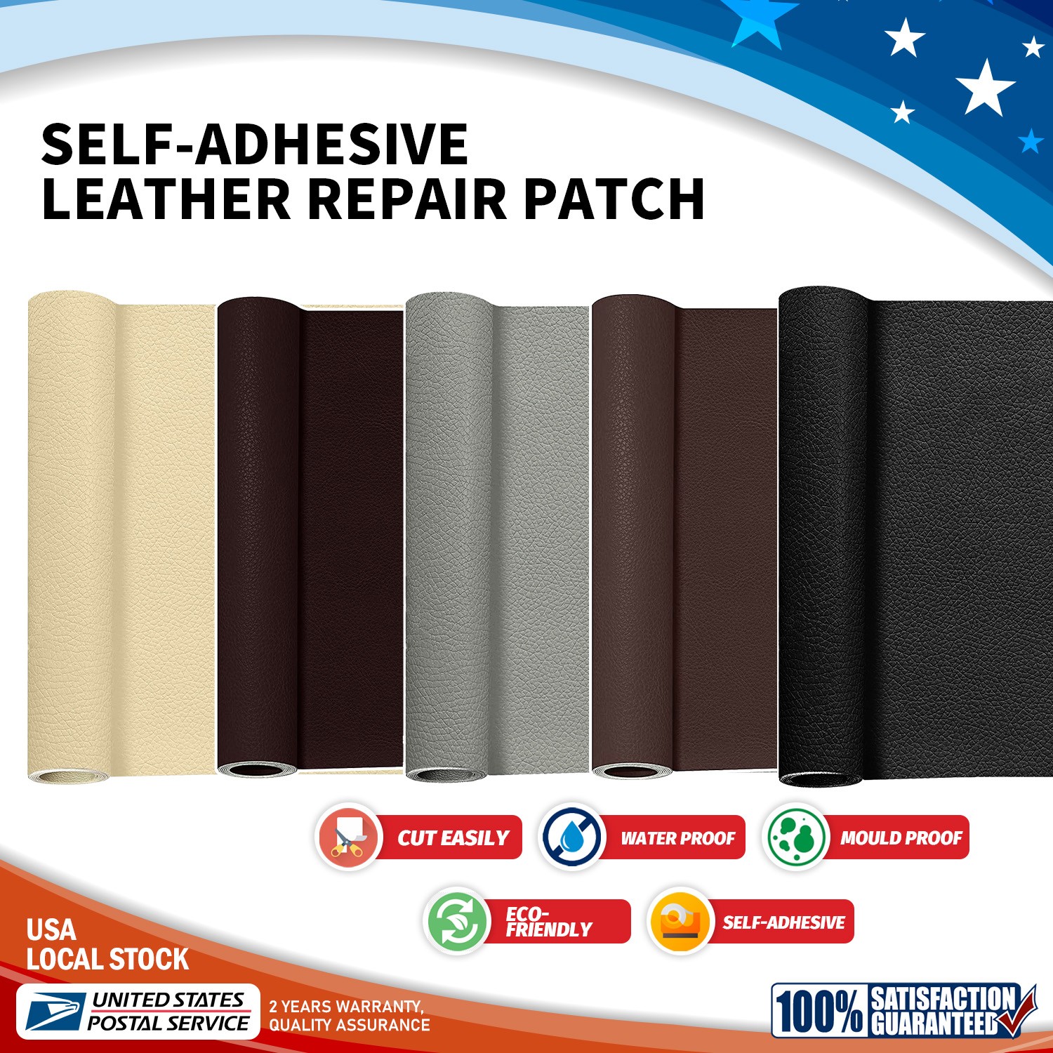 SELF-ADHESIVE LEATHER REPAIR PATCH Durable Repair Kits for Upholstery, Car Seats