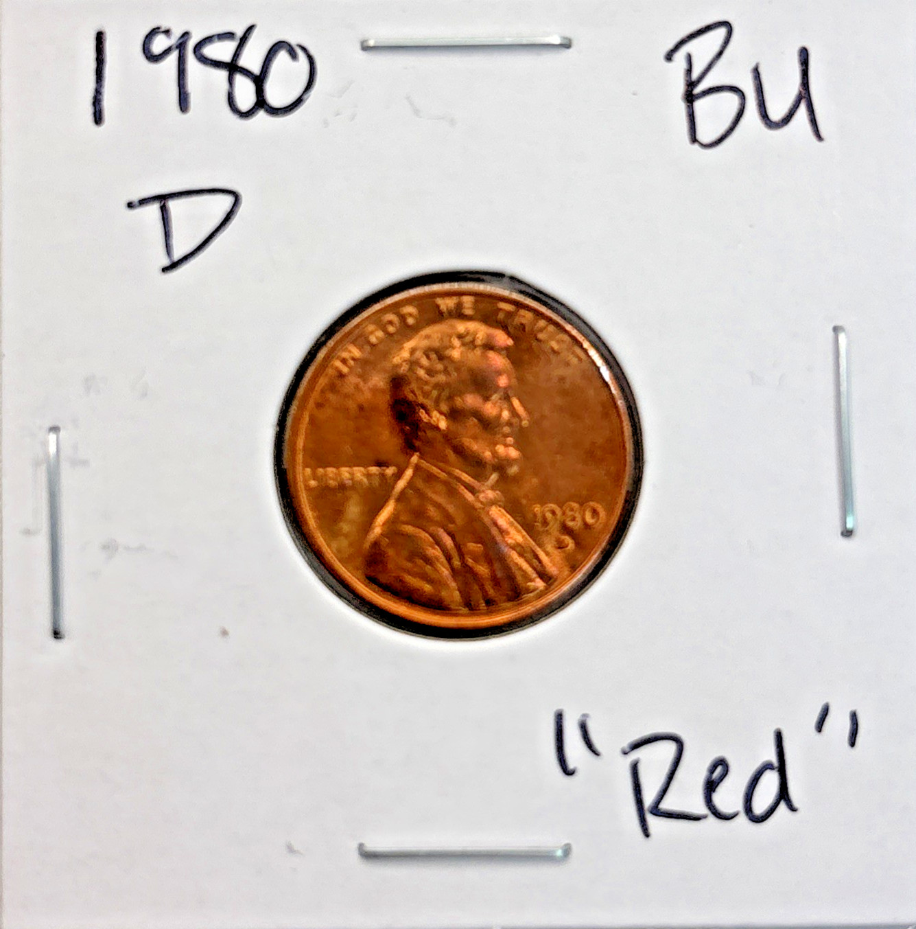 1980-D BU (Brilliant Uncirculated) RD (Red) Lincoln Head Shield Cent Penny