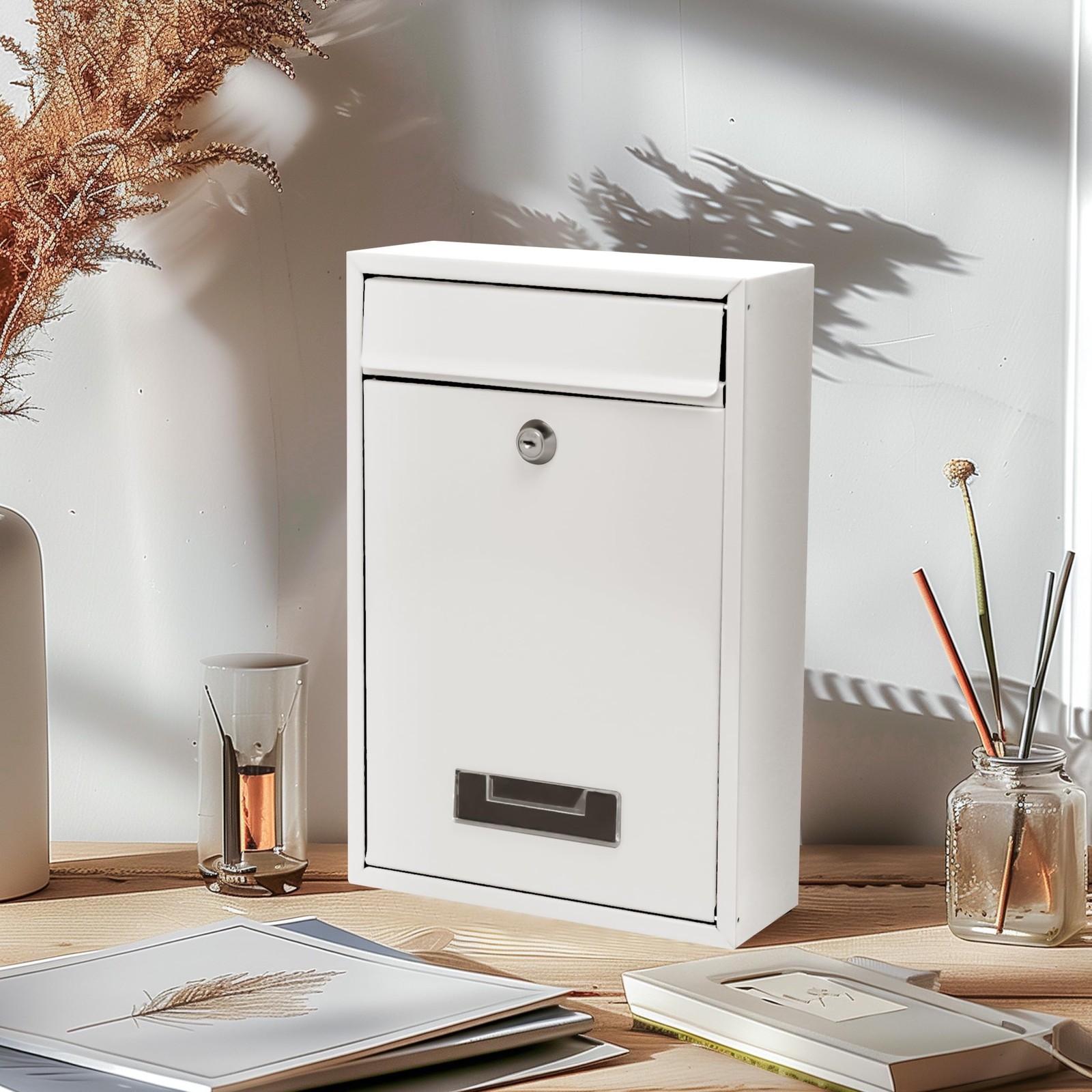Wall Mount Mailbox, Mail Box with Key Lock, Dropbox with Slot for Envelope, O...