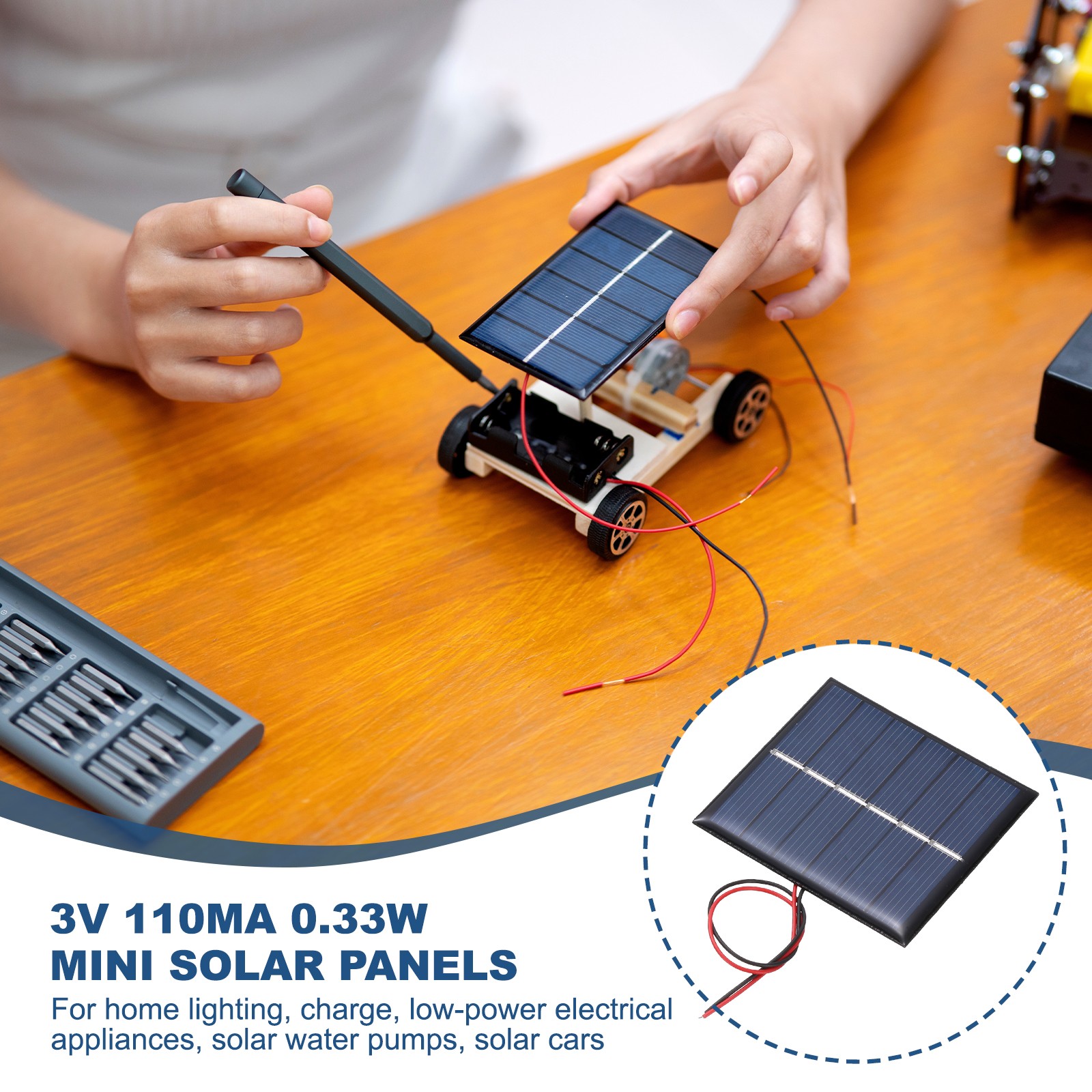 2Pcs 3V 0.33W 110mA Mini Solar Panels with Cable