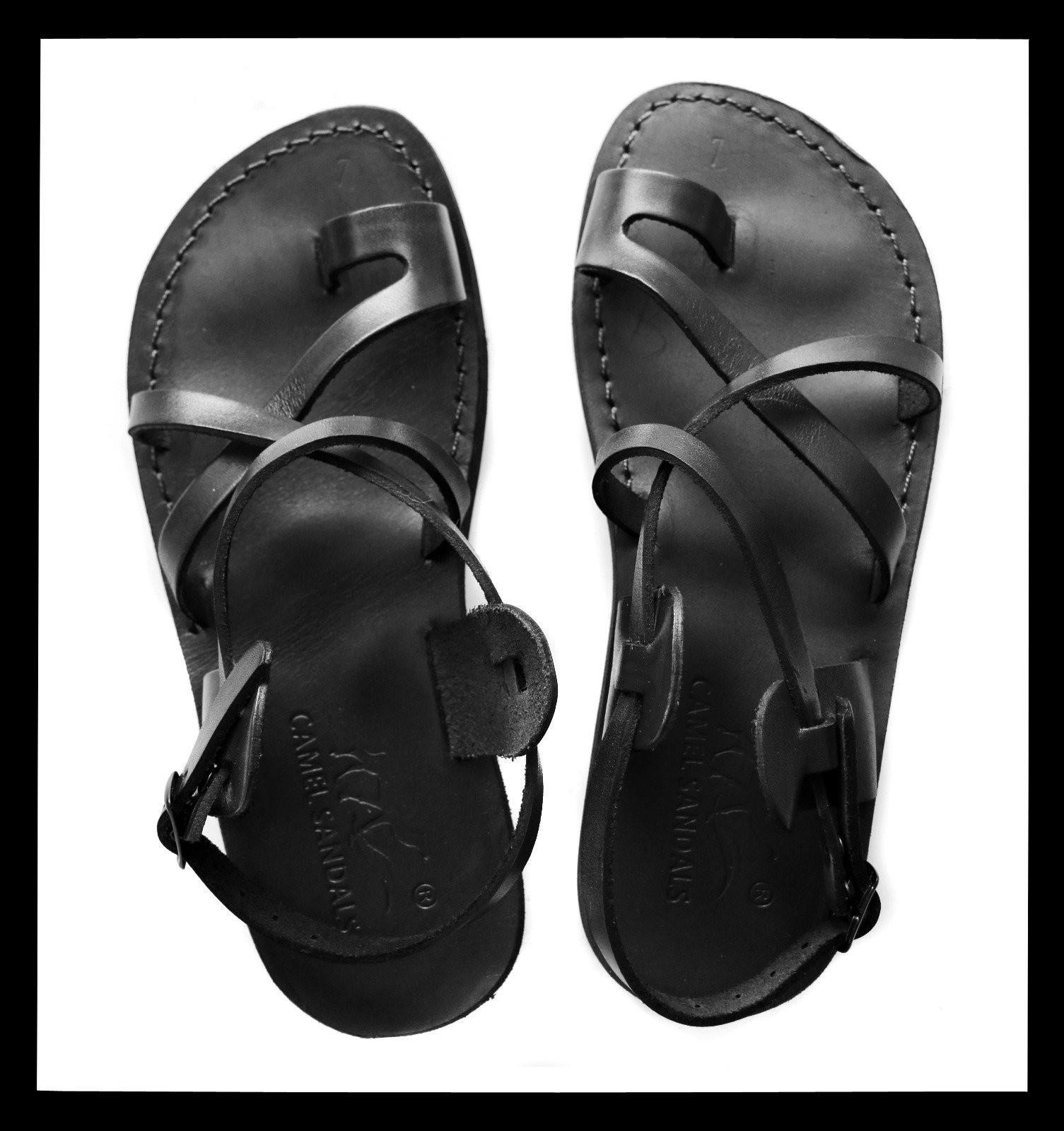 Camel Jesus Sandals Genuine Leather Greek Roman Men Shoes US 5-16 EU 36-50 Black