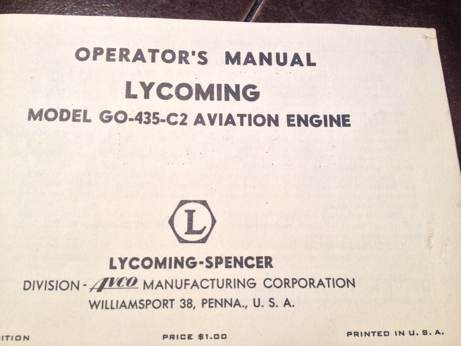 Lycoming GO-435-C2 Engine Operating Manual
