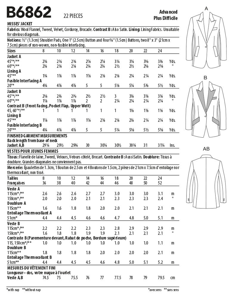SEWING PATTERN Womens Clothes Clothing Suit Jacket Coat Blazer Formal Plus 6862