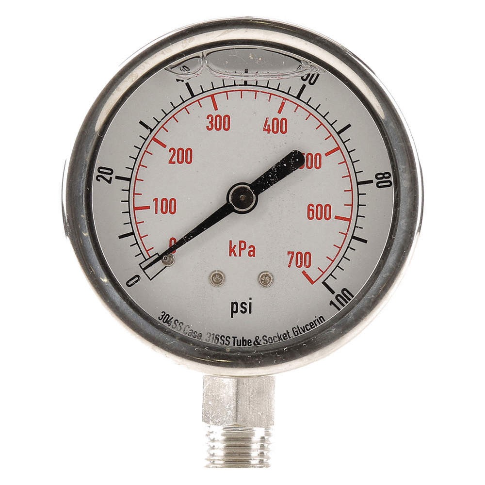 GRAINGER APPROVED 4CFH4 Pressure Gauge,Liquid Filled,2-1/2 In 4CFH4