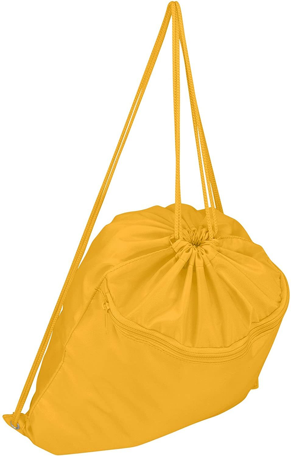 DALIX Drawstring Backpack Tote Sock Sack Pack with Zipper Front Pocket in Yellow