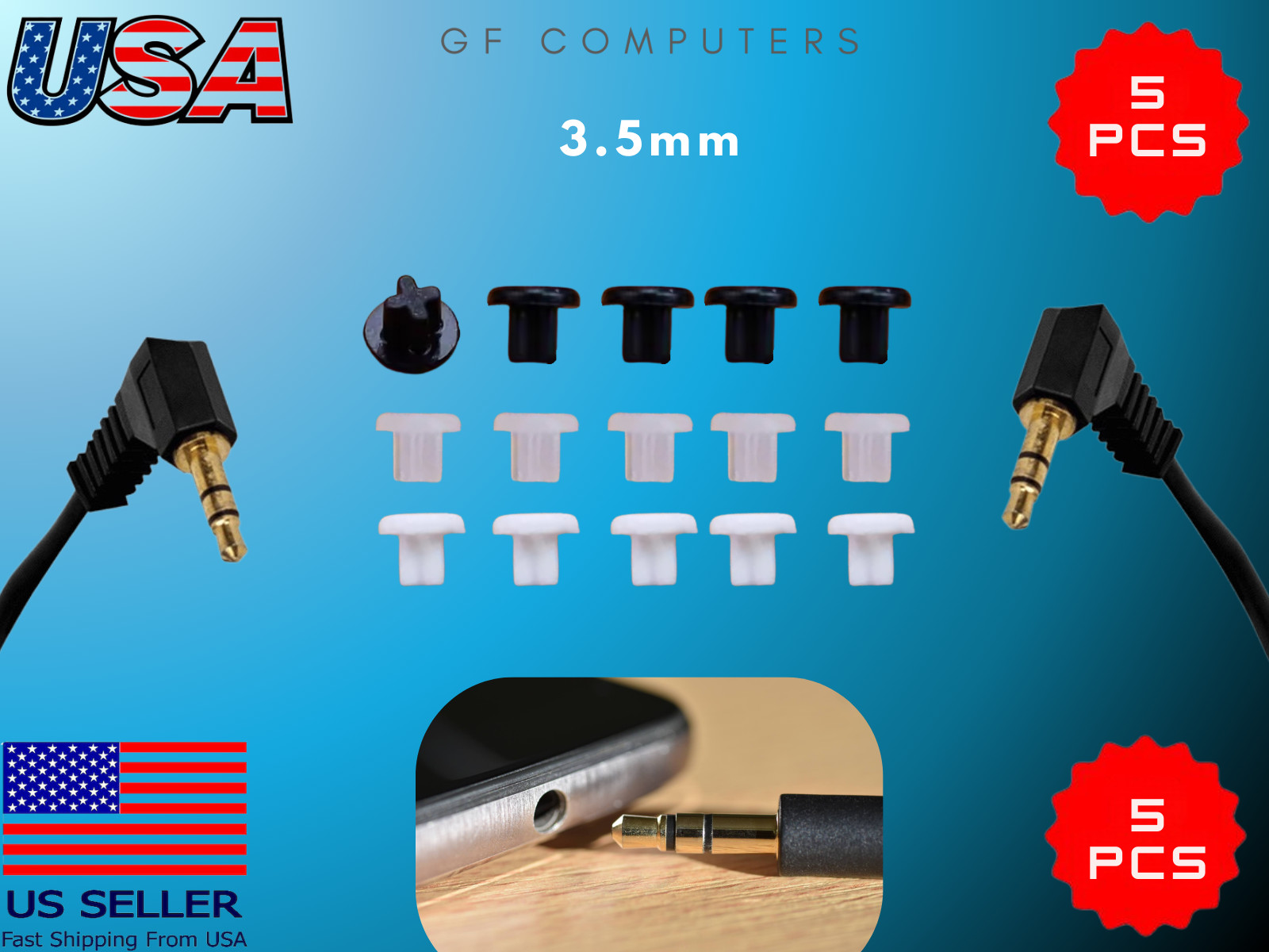 Silicone Plug Caps 5 Pack Dustproof Liquid Proof for 3.5mm Audio Port Covers
