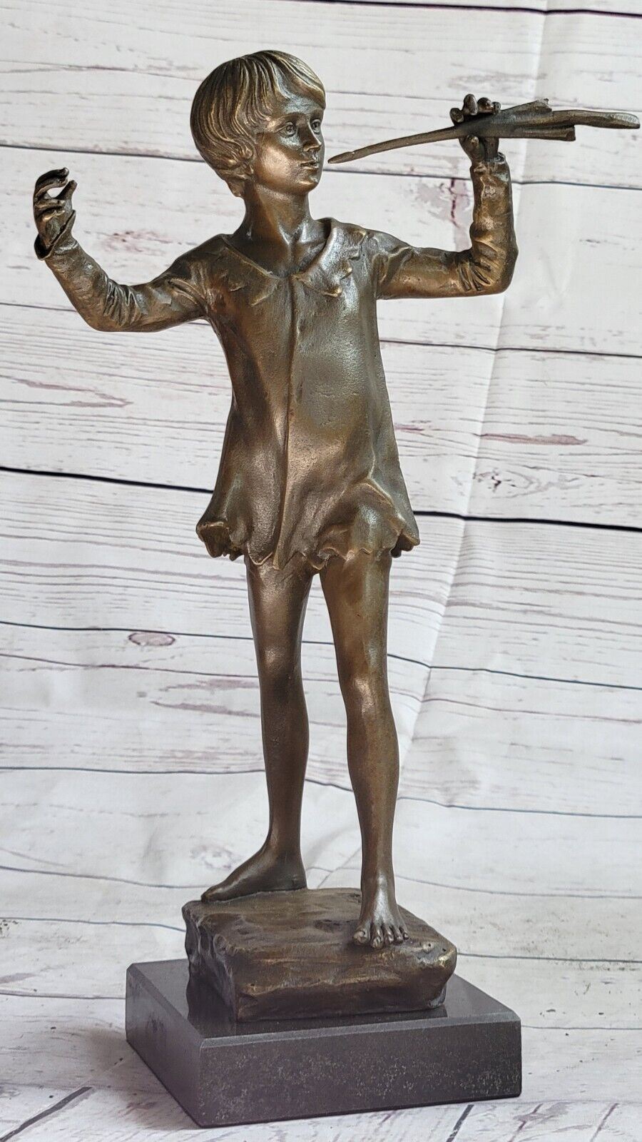 AN ITALIAN SIGNED BRONZE FIGURE OF A BOY PLAYING FLUTE, 32 CM HIGH SCULPTURE SAL