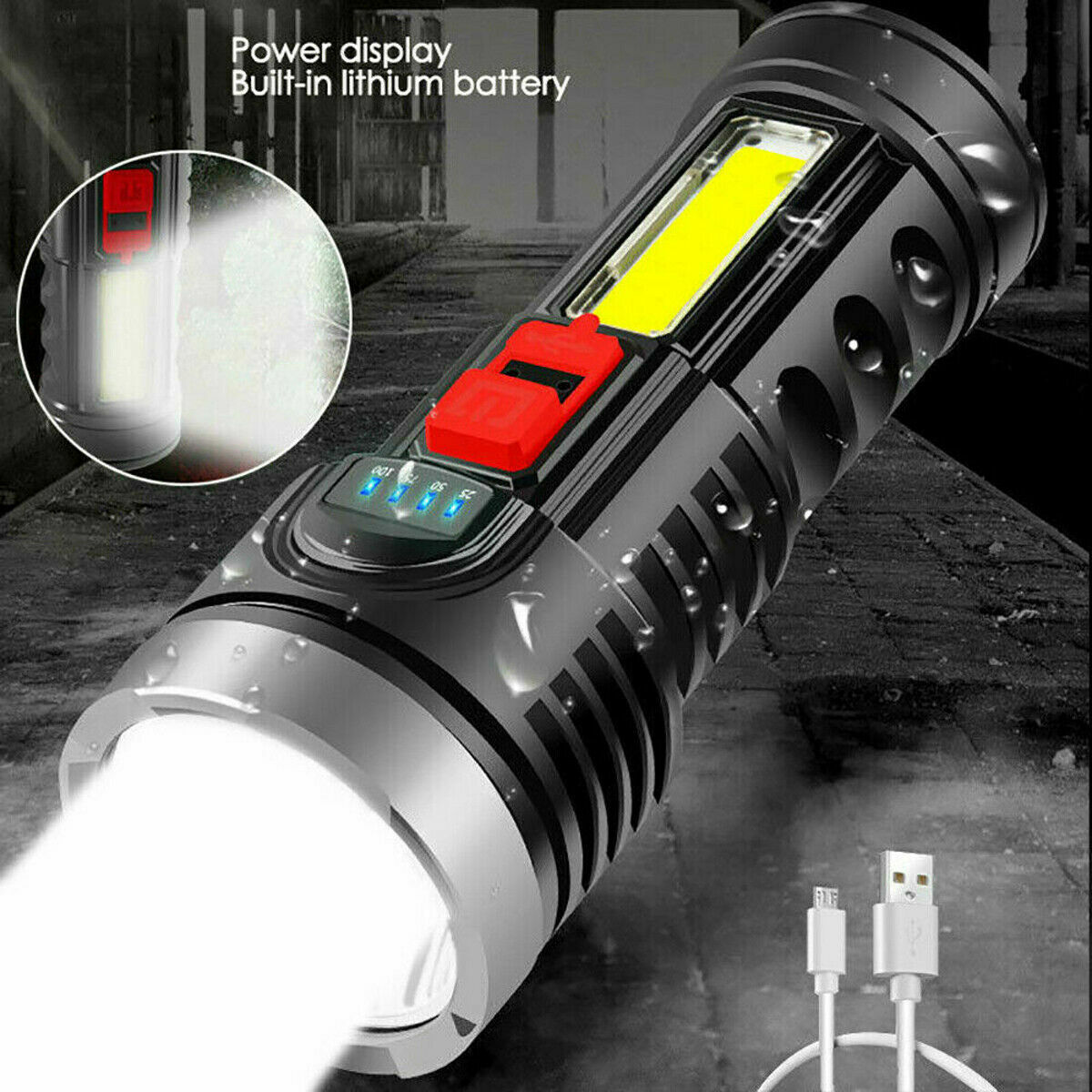 Super Bright LED Torch Tactical Flashlight USB Rechargeable & Battery