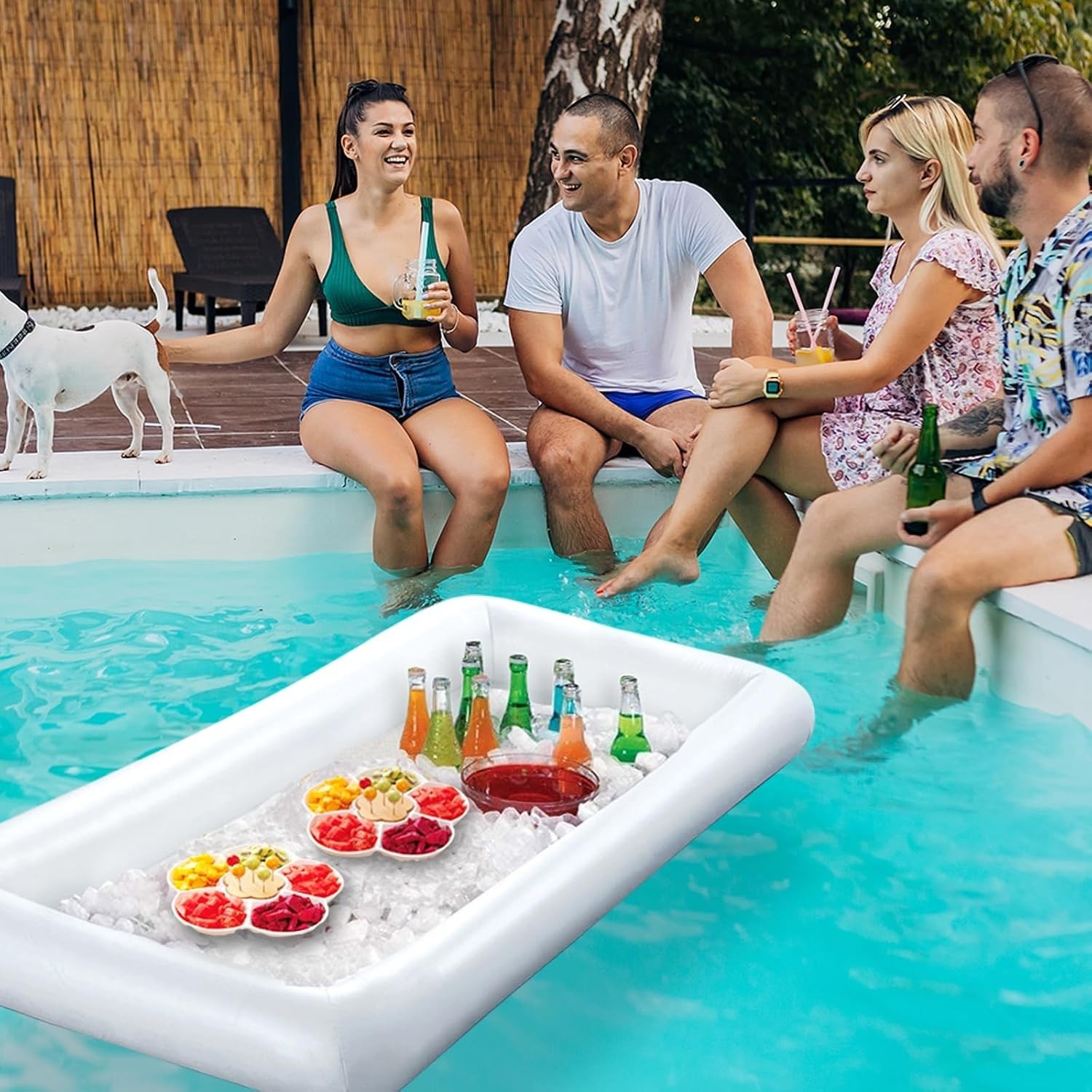 4 PACK Inflatable Ice Serving Bar, 53"x25" Server Tray Pool Buffet Drink Cool...
