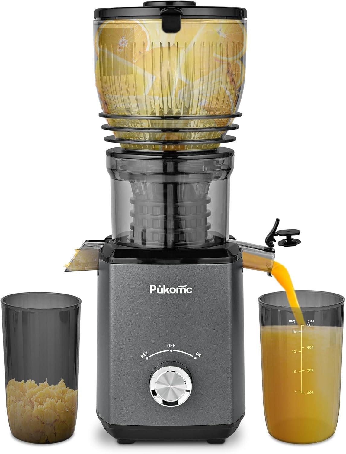 Pukomc Cold Press Juicer,5.8" Wide Feed Chute Juice Extractor Machine with 300W,