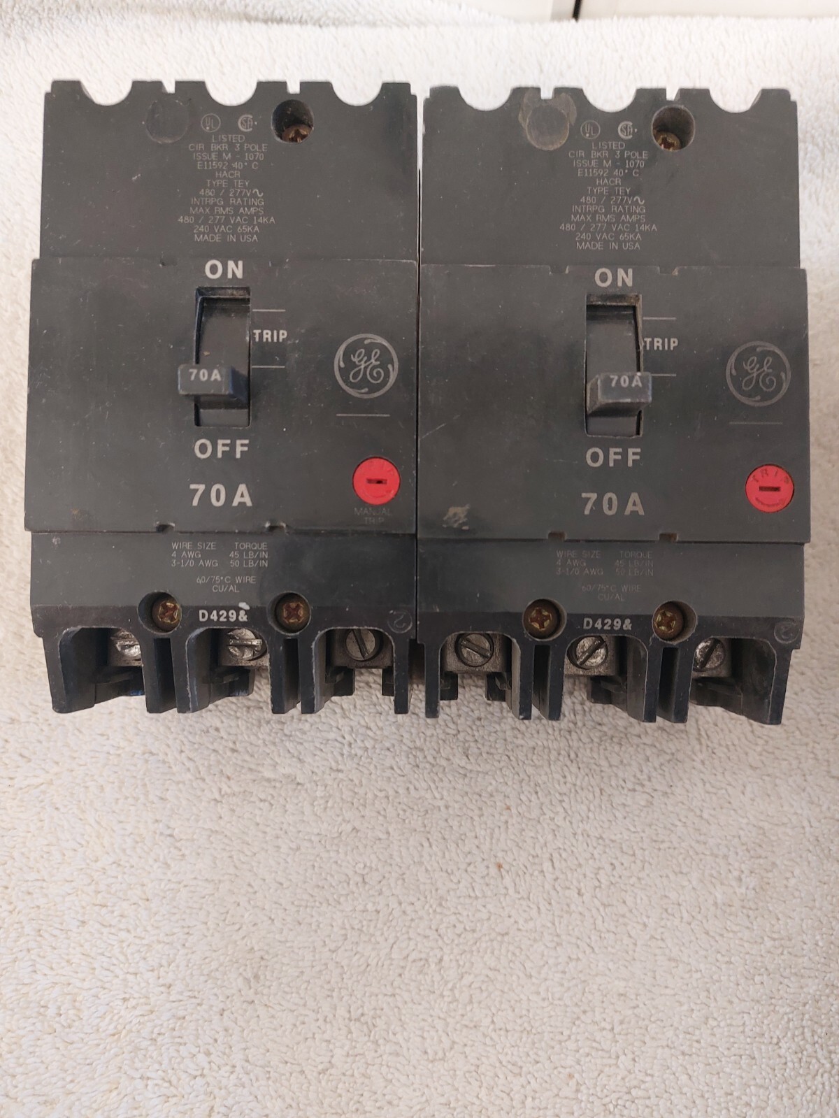 GE TEY370 70A 480V 3P CIRCUIT BREAKER  (QTY) 1
