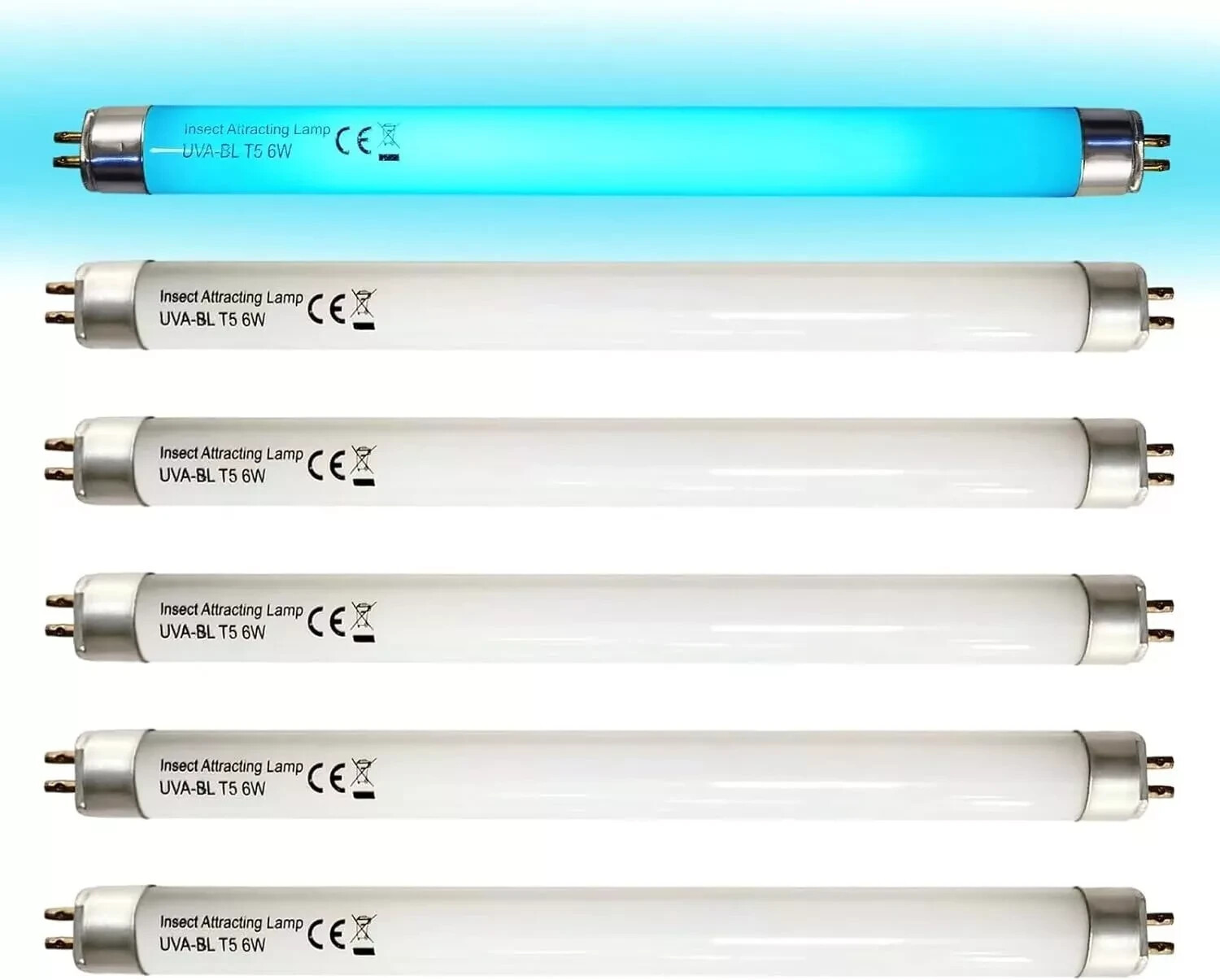 6 Pack UVA-BL T5, 6 Watt 32050 F6T5/BL Replacement Bulb Fluorescent Light Tube