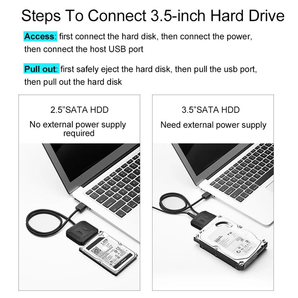 USB 3.0 to SATA External Hard Drive Reader 2.5" 3.5" HDD SSD Power adapter LOT