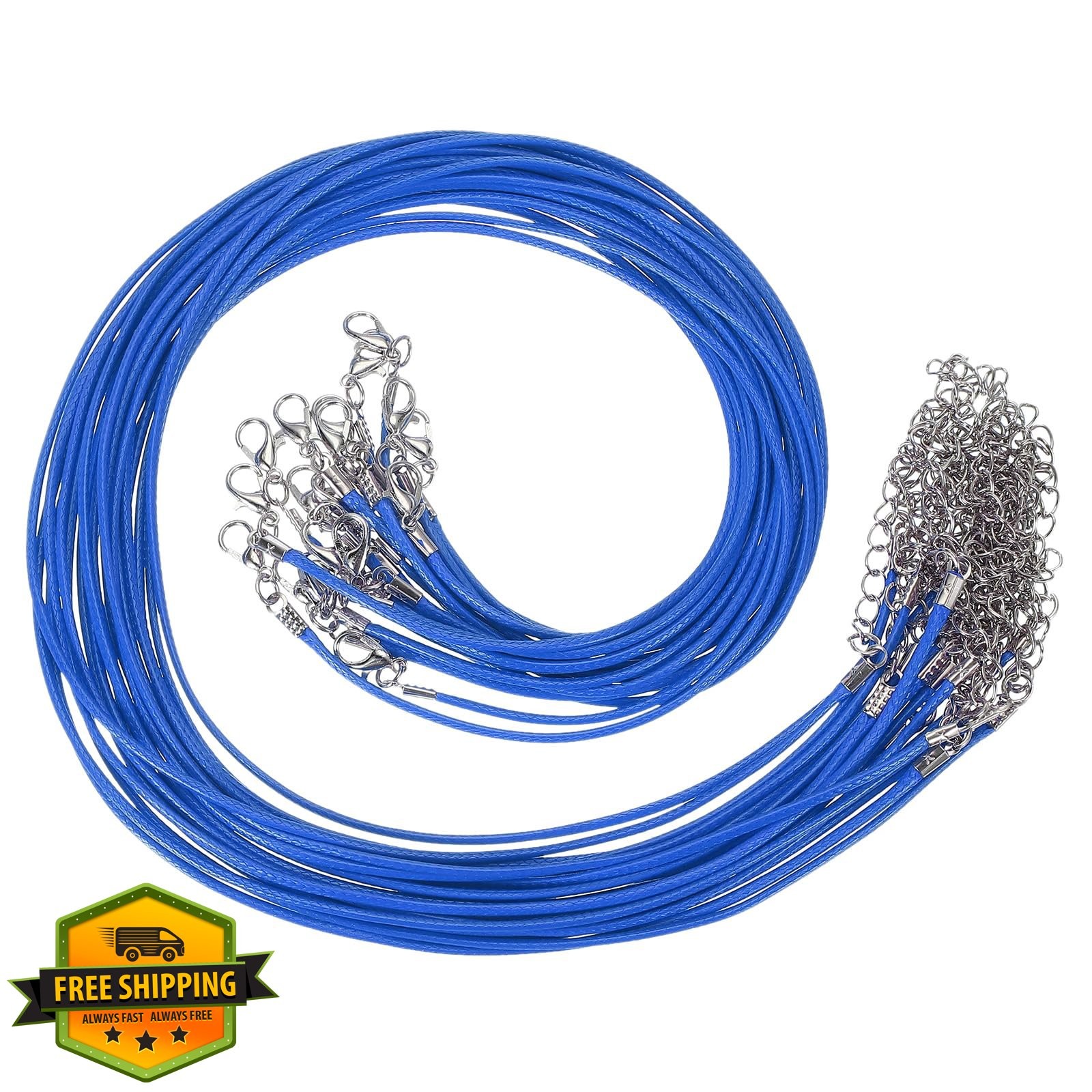 PATIKIL 16" Waxed Leather Necklace Cord, 20pc Bright Blue String