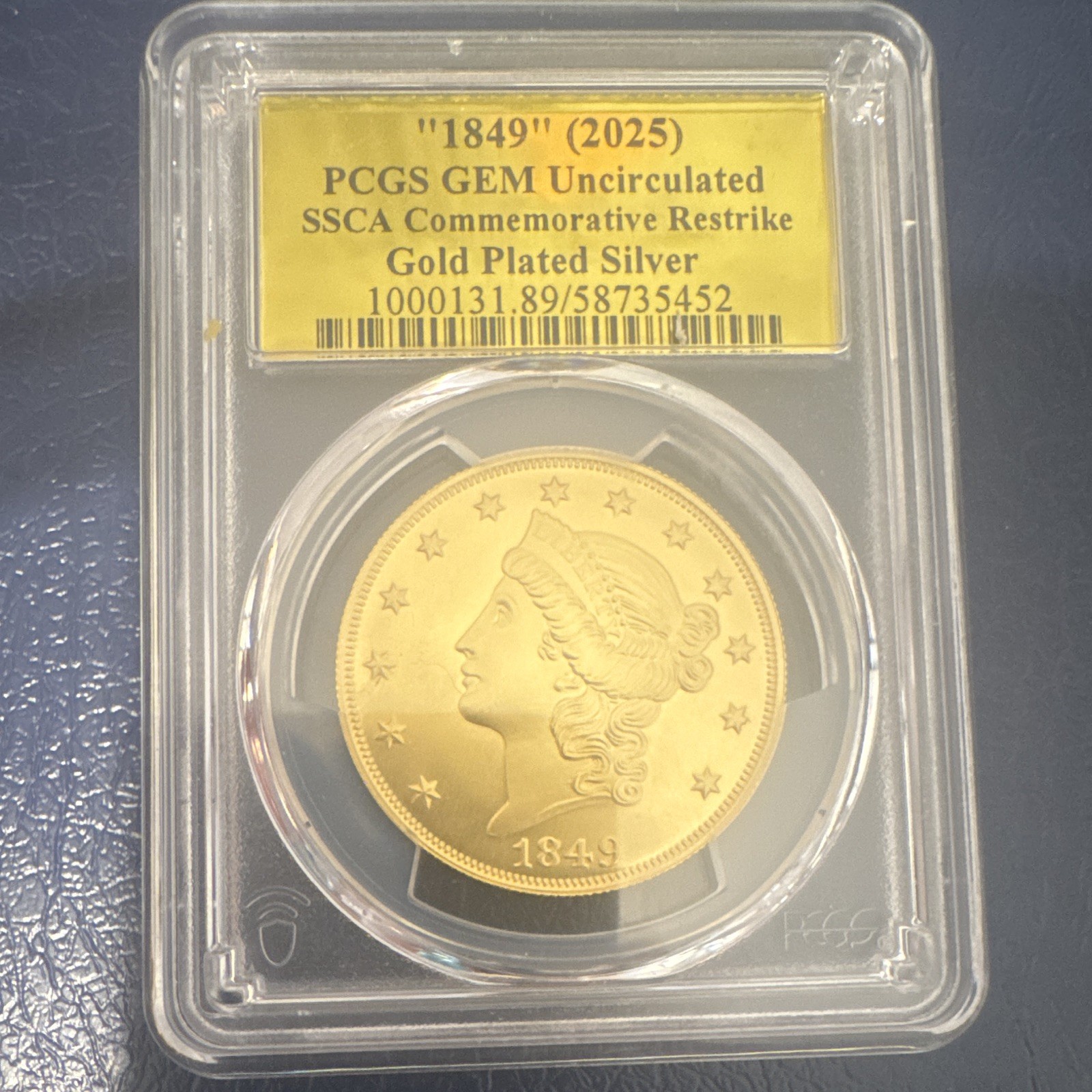 2025 SSCA Commemorative Restrike “1849” Silver PCGS Gem Unc, CA Mint