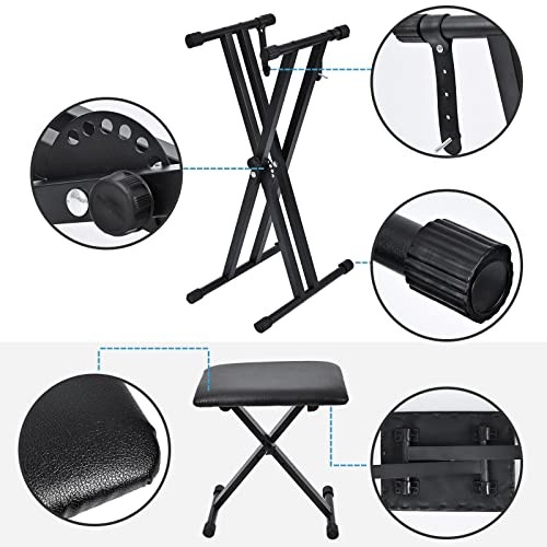 Keyboard Stand & Bench Set, Upgrade Heavy Double X-Shape with Locking Straps