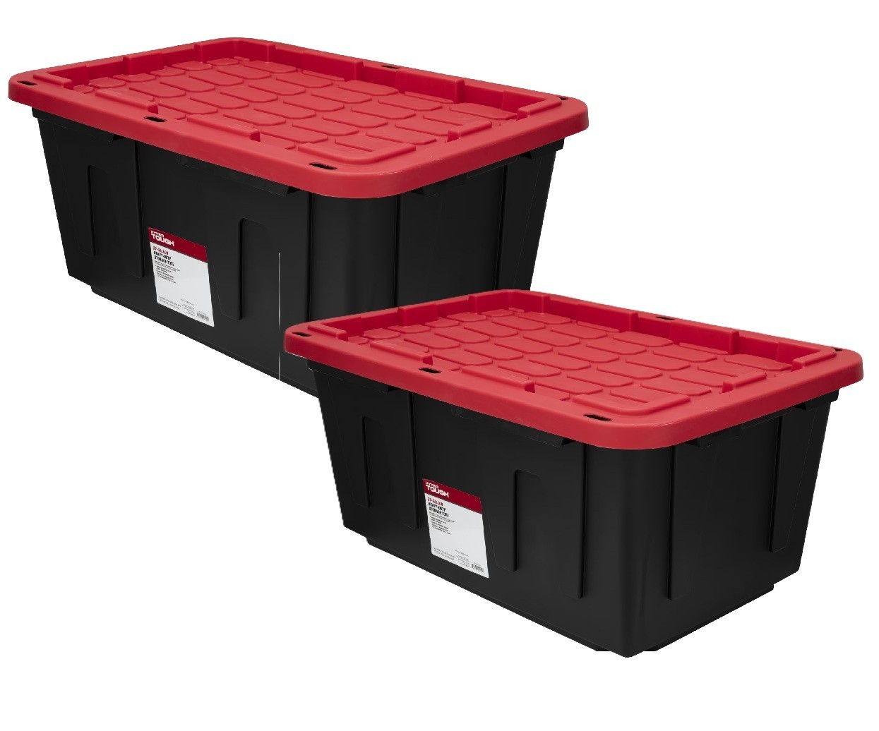 Hyper Tough 27 Gallon Storage Bin w/ Snap Lid, Black/Red Heavy Duty Containe 2Pk