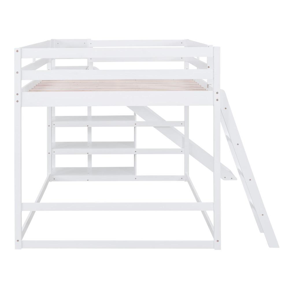 New Practical Modern Full over Full Bunk Bed with Ladder Slide and Shelves