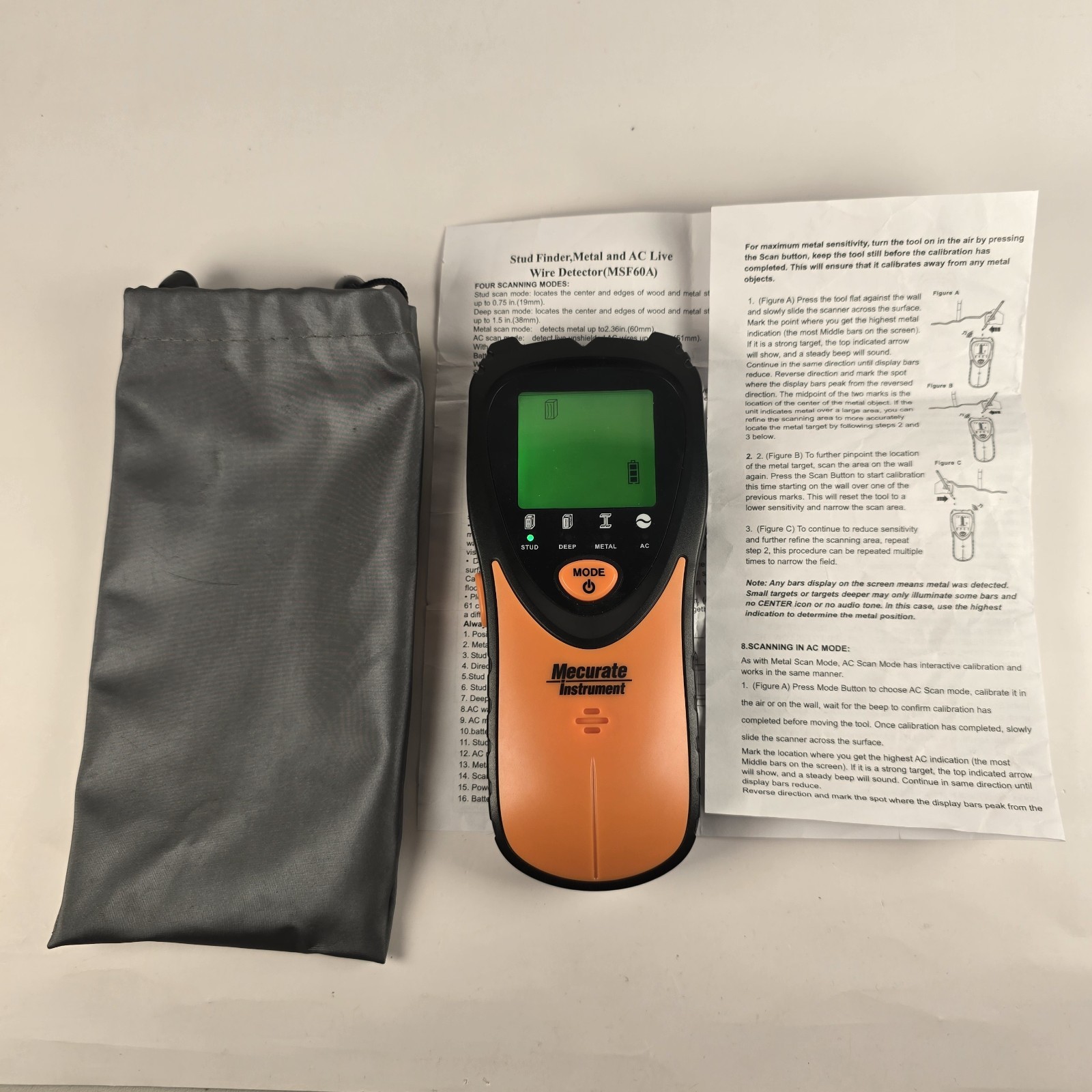 Mecurate MSF60A 4-in-1 Wall Stud Finder Metal AC Live Wire Detector Scanner Test