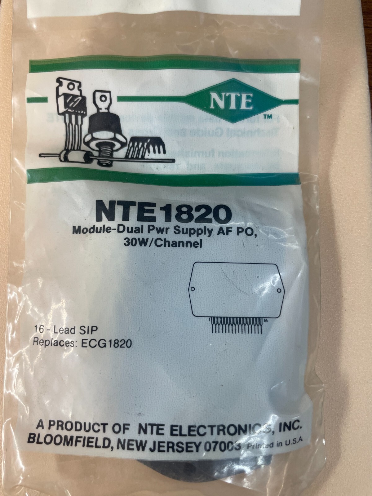NTE1820 Integrated Circuit Module, Dual AF PO, 30W/Ch, Dual Power Supply