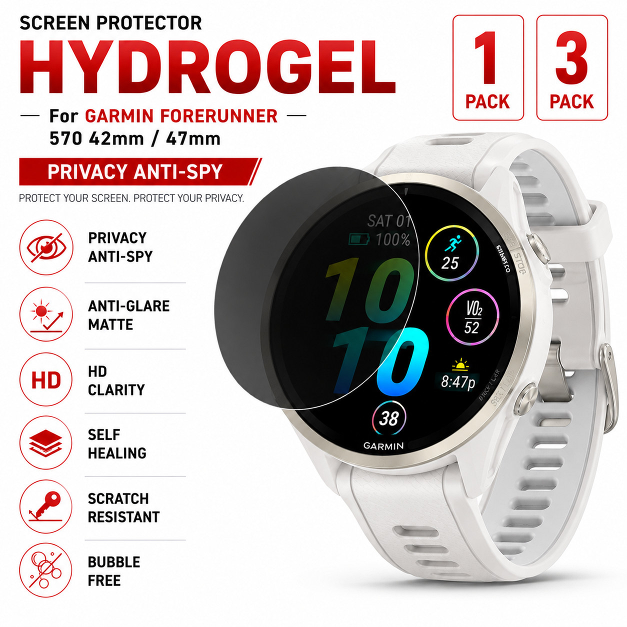 Garmin Forerunner 570 42mm 47mm Privacy Anti-Spy Screen Protector Hydrogel