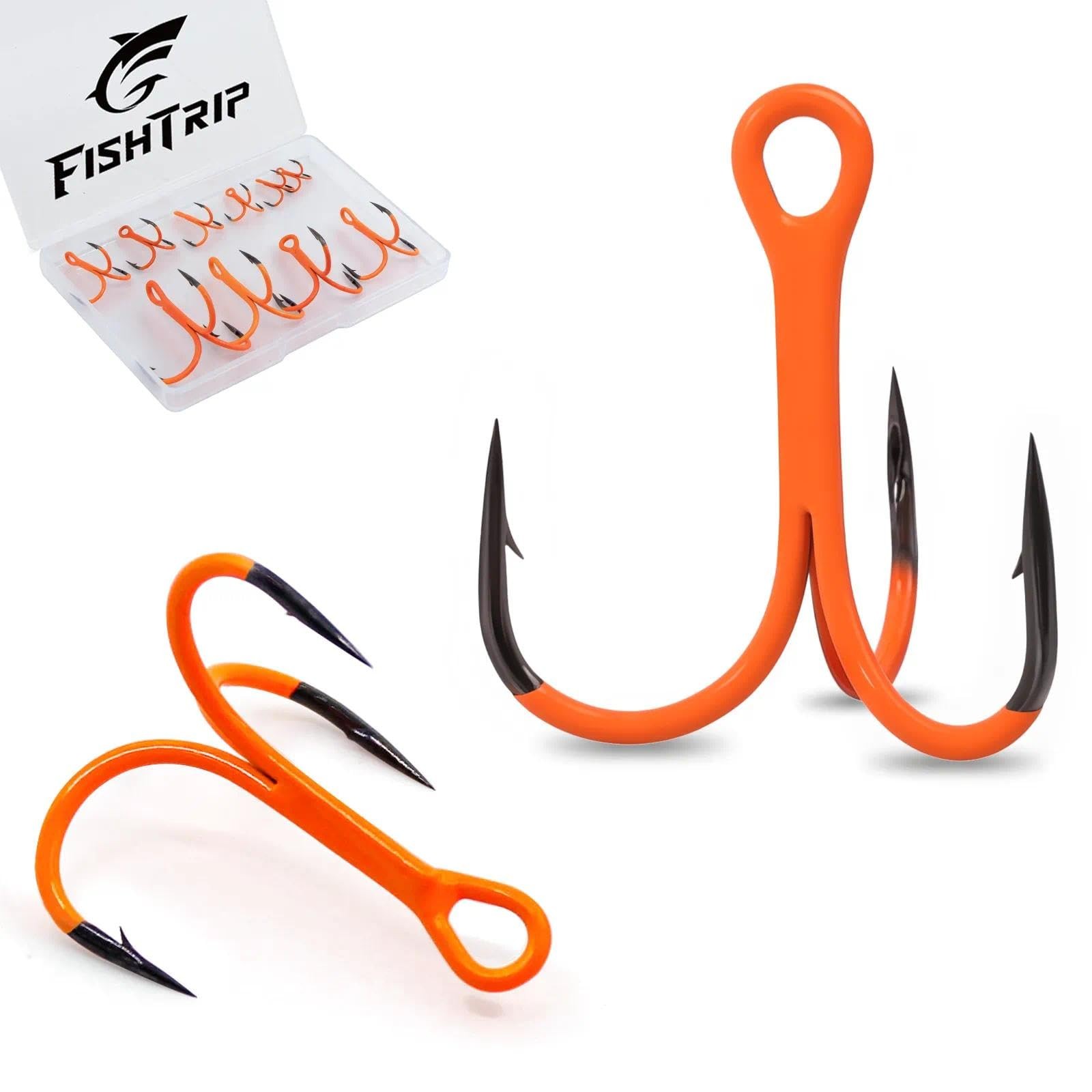 Treble Hooks, 10Pcs Hooks Orange for Hard Lures