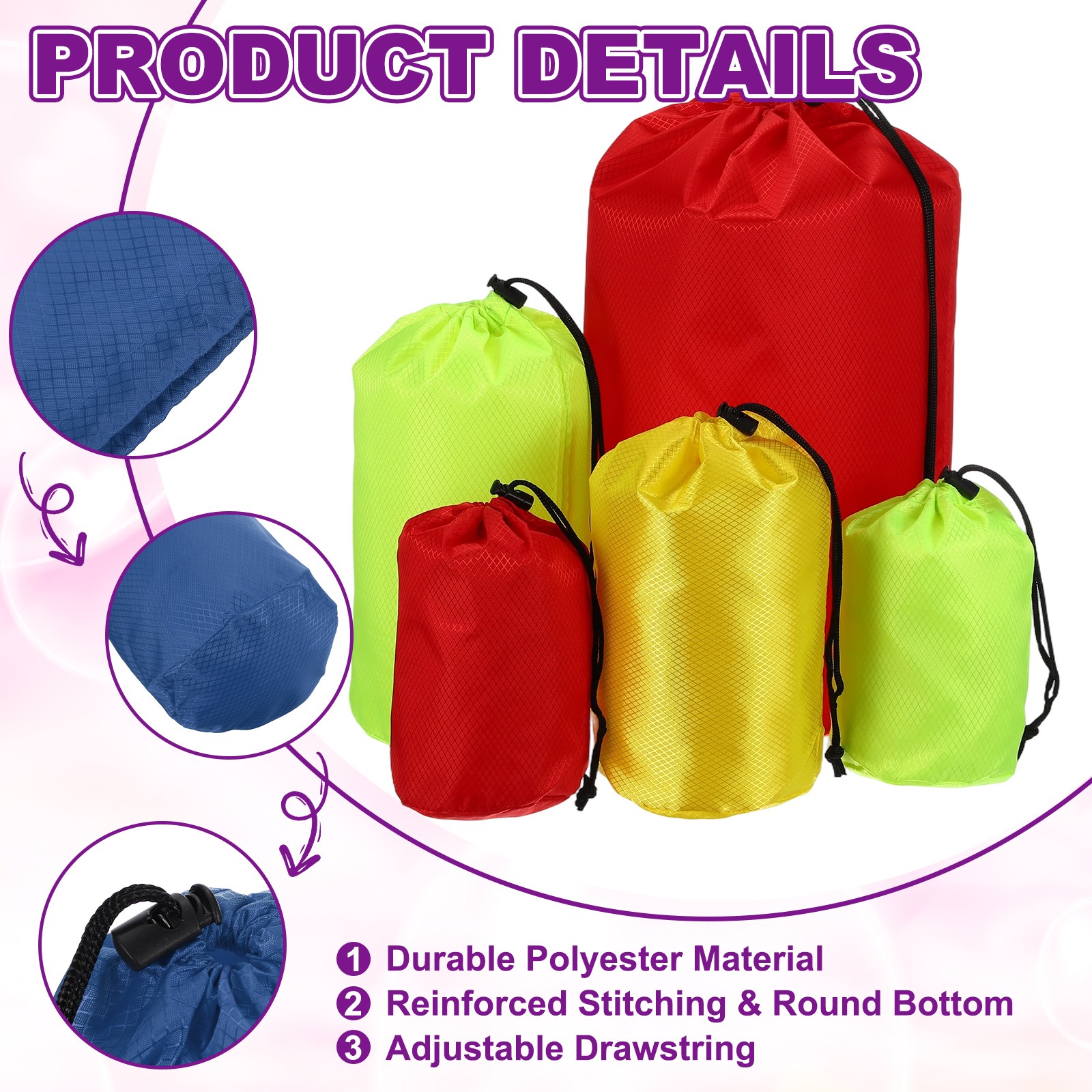 Stuff Sack Nylon Waterproof Storage Sacks 7x13 Inch (Dark Blue)