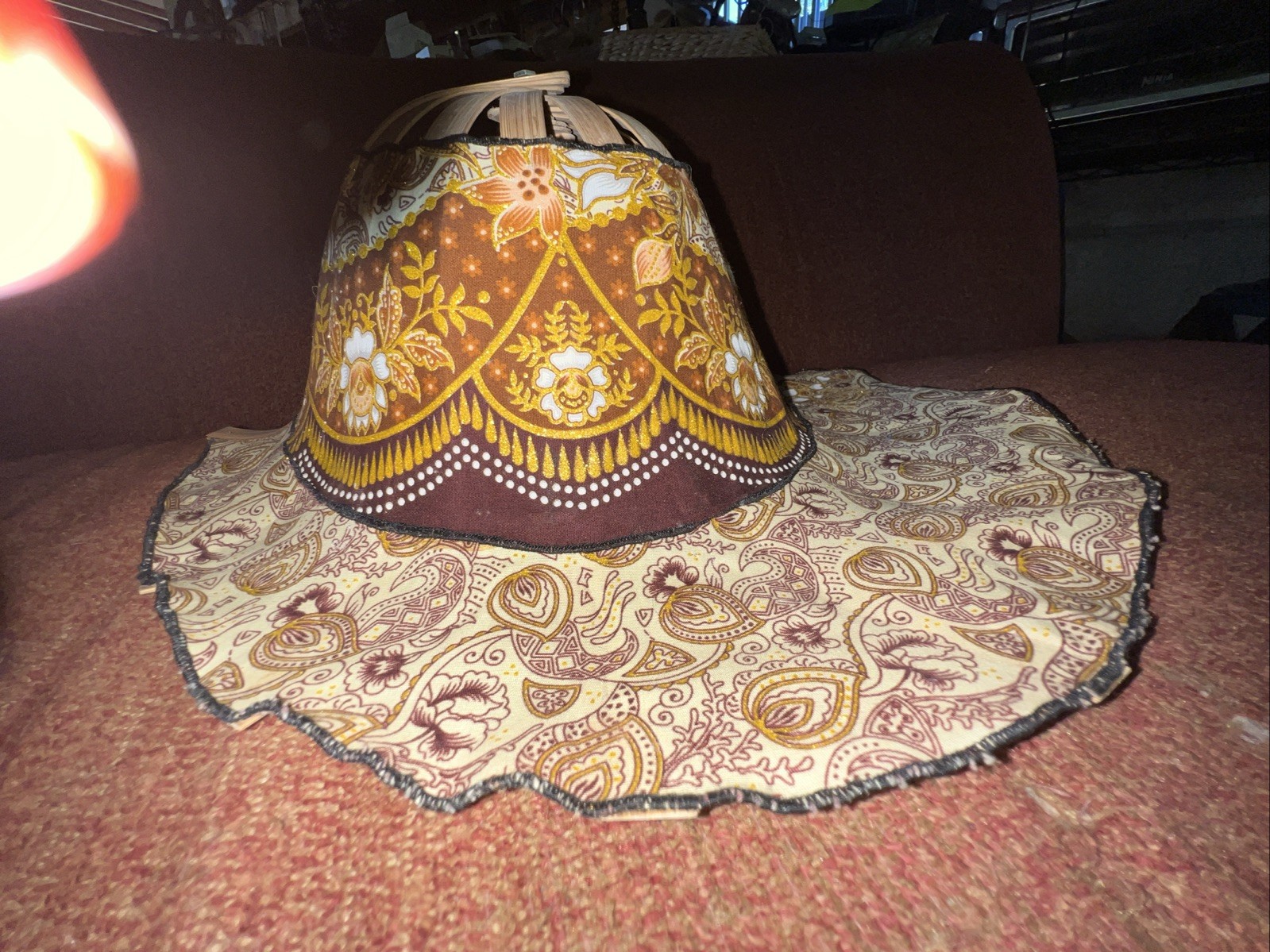 Foldable Wide Brim Sun Hat Boho Floral Bamboo Frame Packable Beach Hat