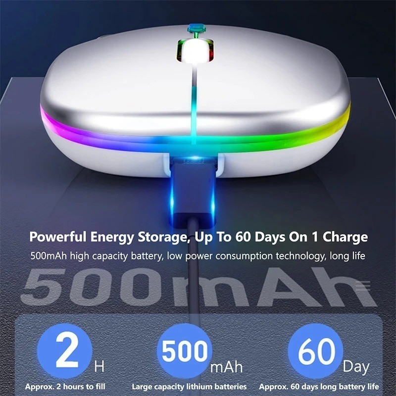 RGB Bluetooth Wireless Mouse Rechargeable Ergonomic USB for PC Laptop iPad