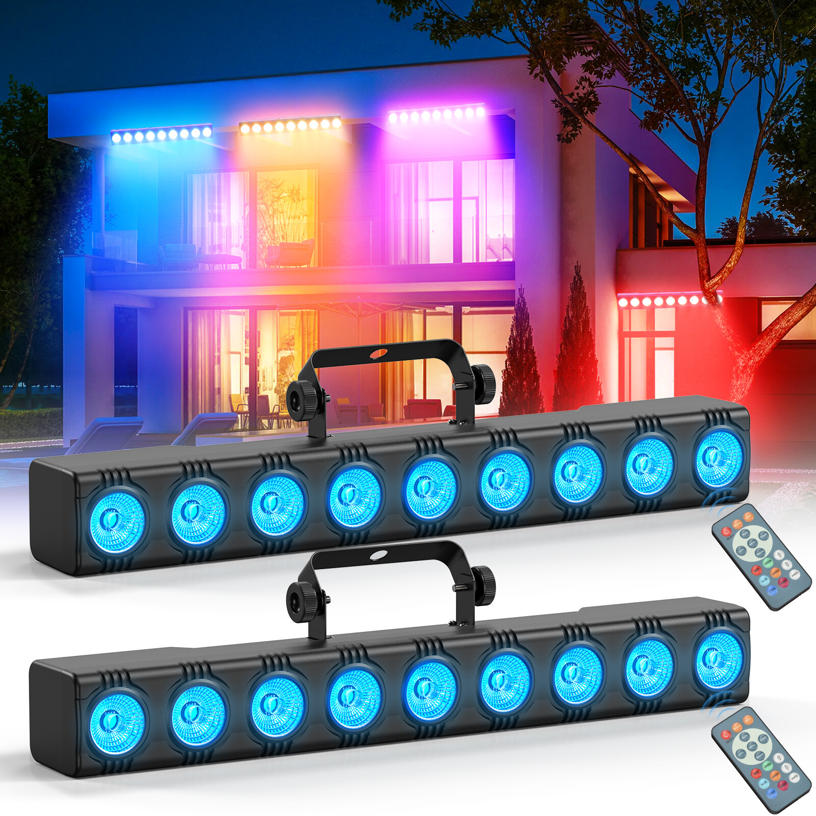 2PCS 9LED RGBW Wall Washer Light 4in1 Stage Light Disco Party Strobe Beam Light