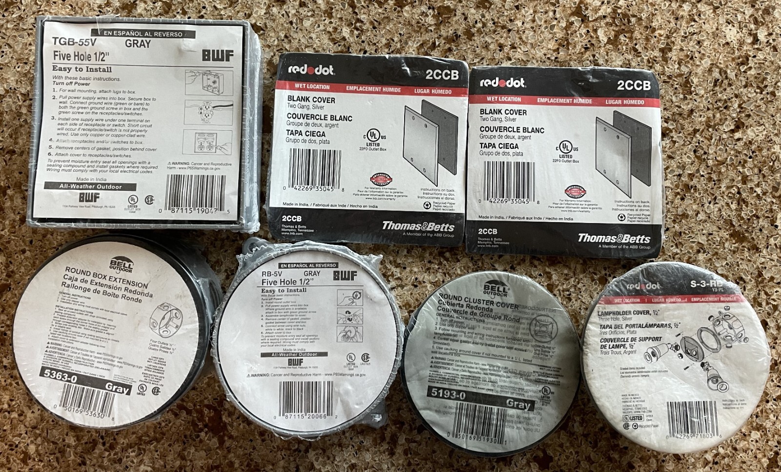 Assorted Weatherproof Boxes and Covers 7 Peices Total All New!