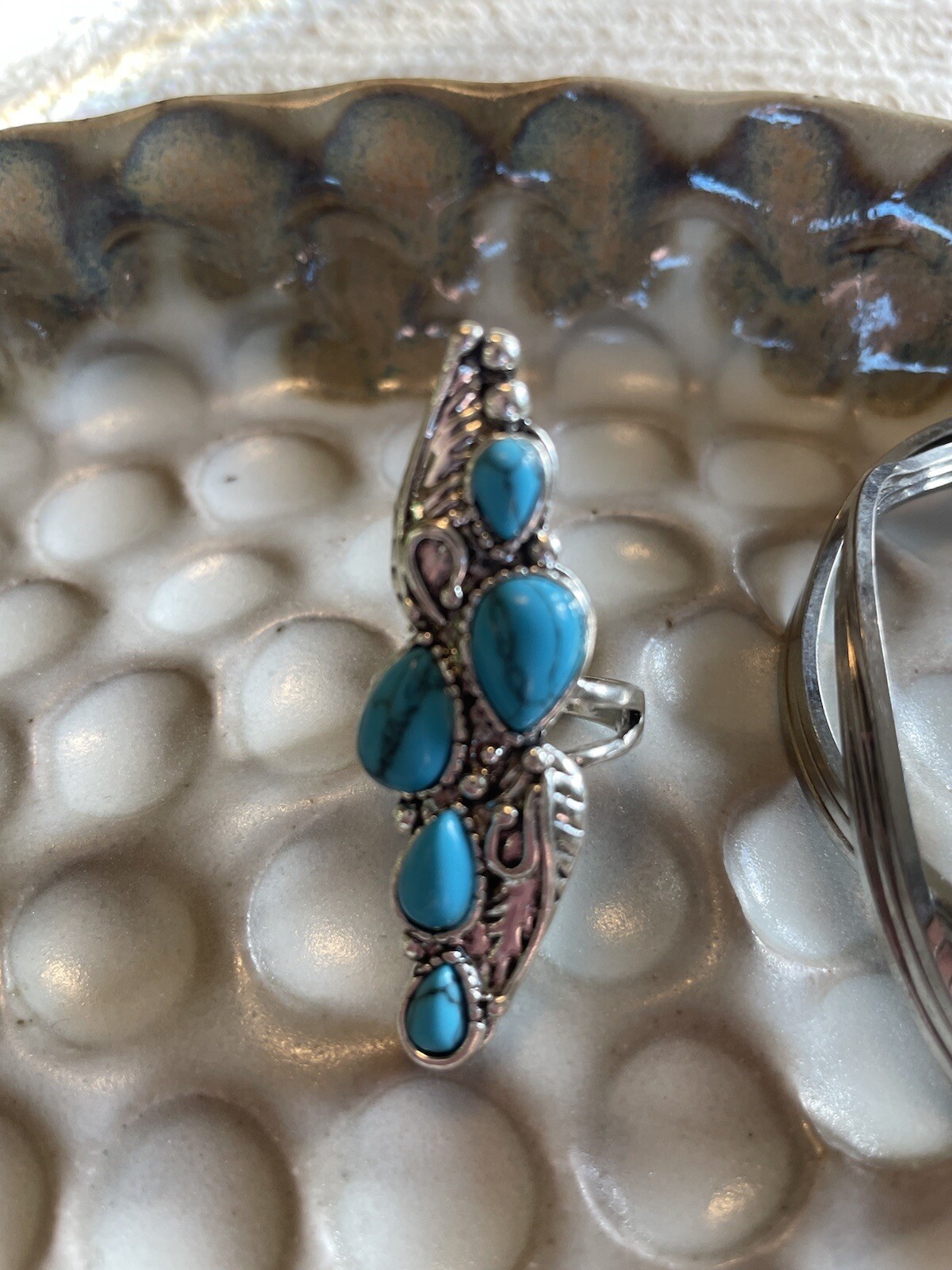 BOHO Silver Elegant Charms Turquoise Ring Sz 6.5 NWOT