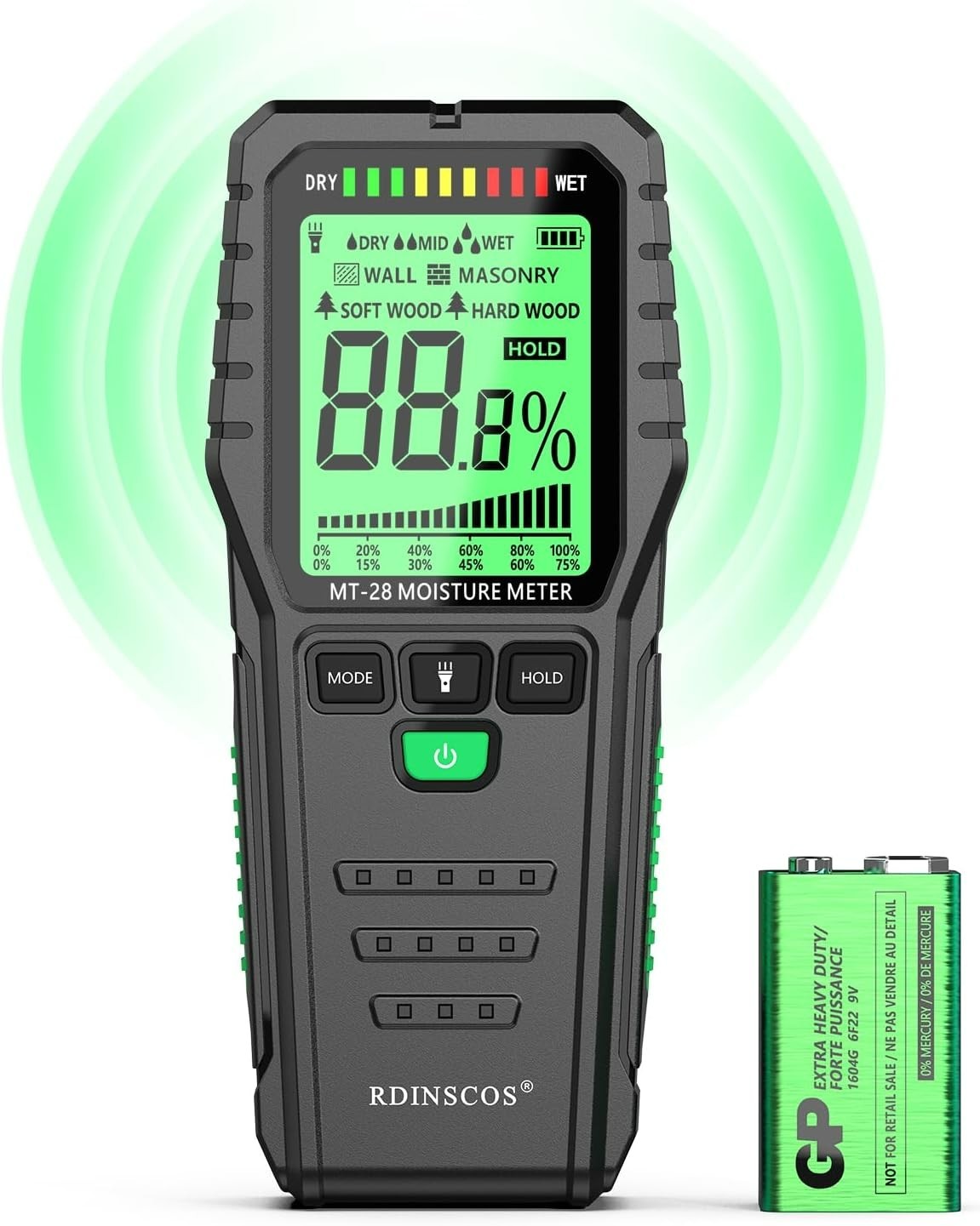 Medidor De Humedad Digital Detector De Fugas De Agua Prueba De Humedad (Verde)