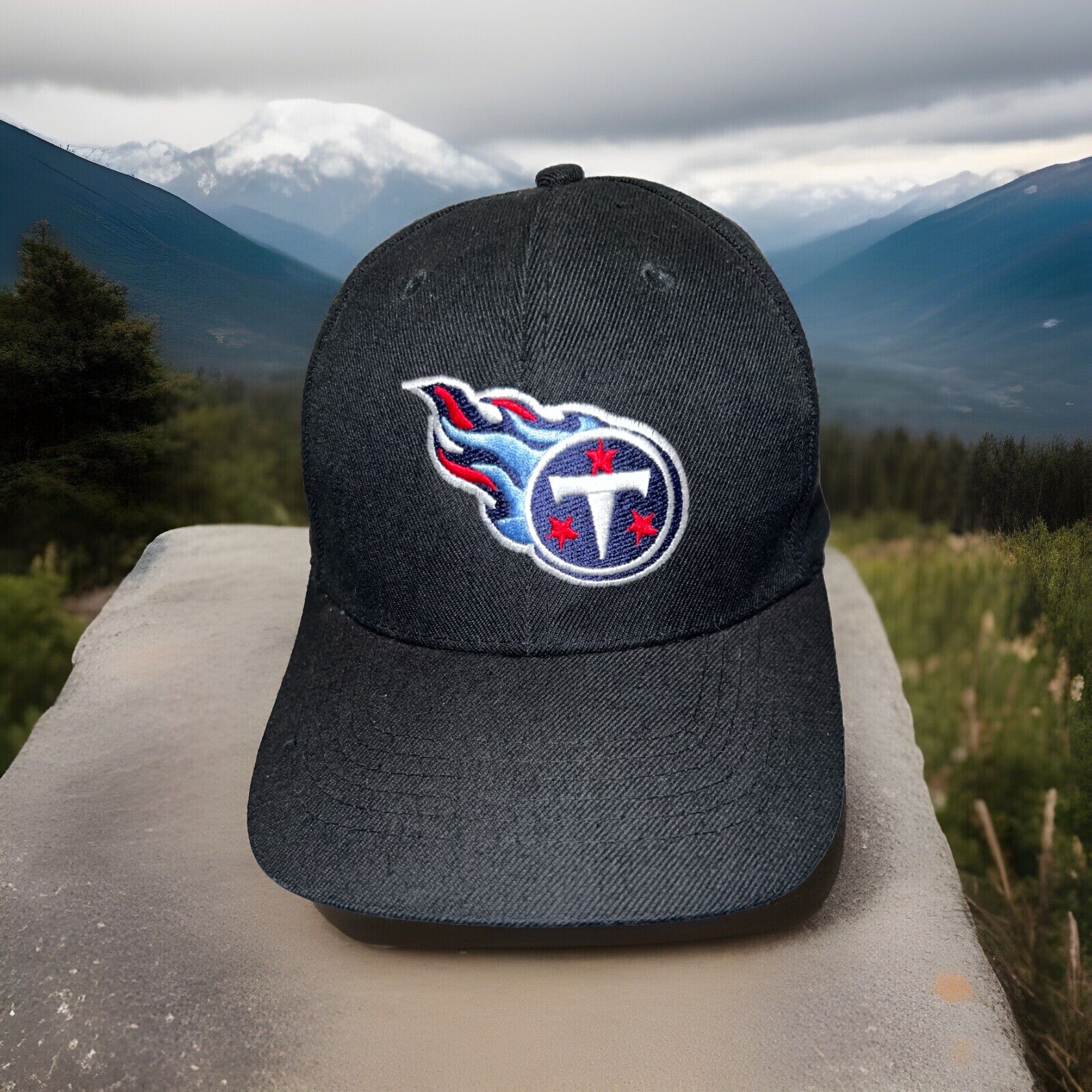 Tennessee Titans Logo on Black Hat Cap Acrylic Hook Loop Unbranded
