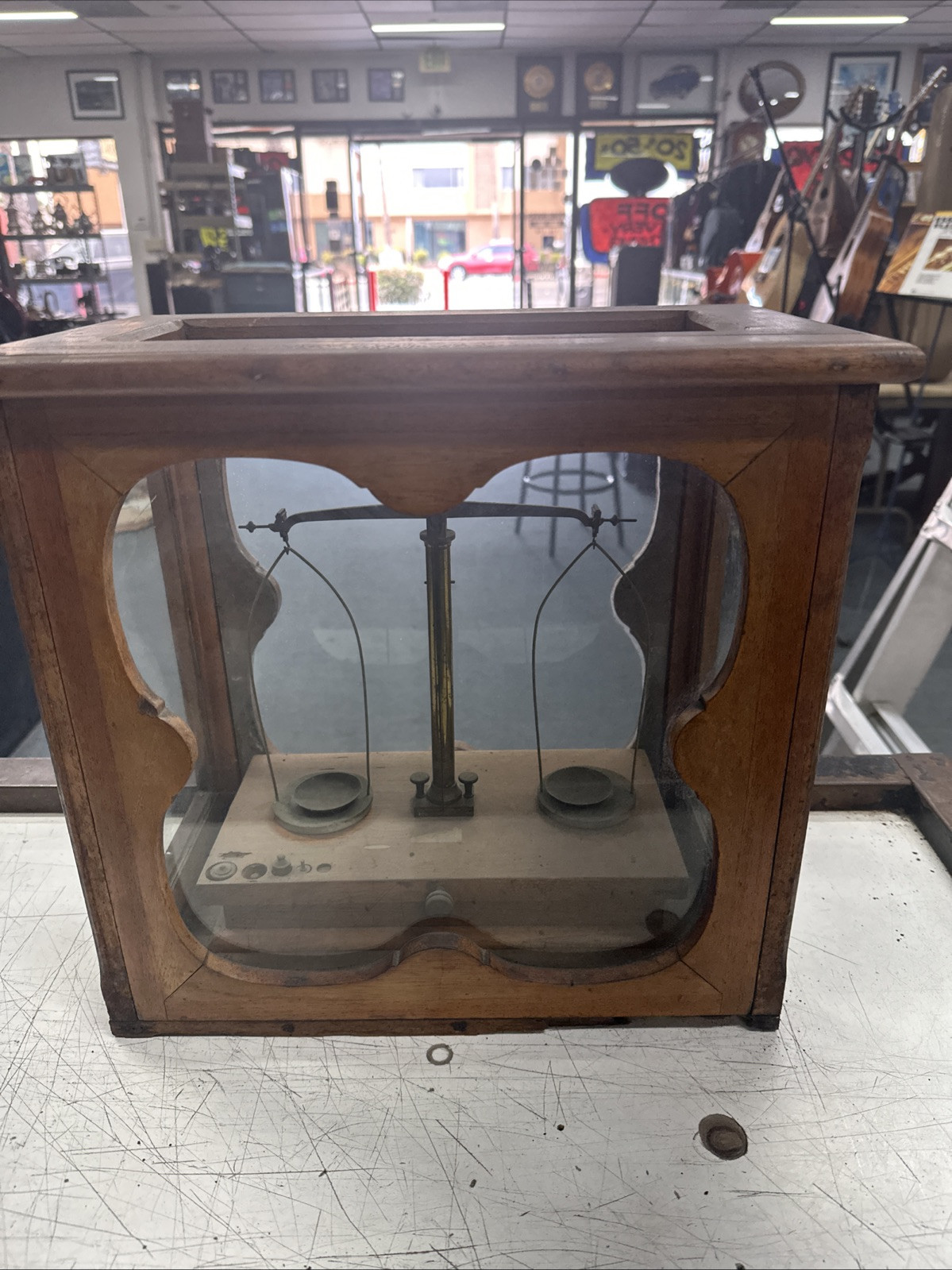 Vintage Analytical Apothocary Scales Wood/Glass Box Parts Or Repair Only