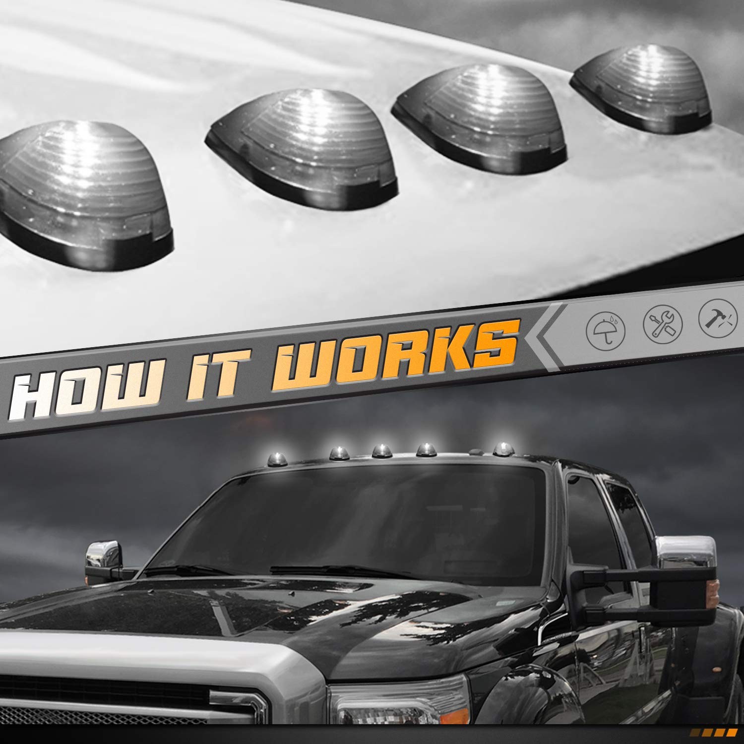 Smoke Roof Cab Marker Lights LED for F150-F550 Super Duty (5 Pack)