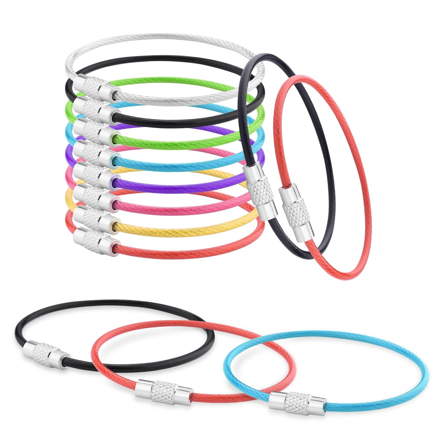 16 Pack Stainless Steel Loops 2mm Coated Wire Keychain Cable Large Keyrings 6...