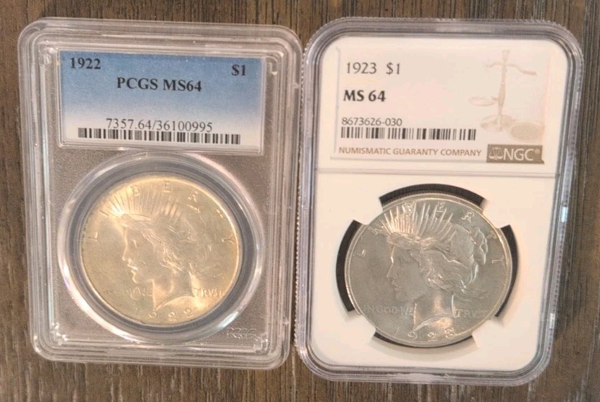 1922 & 1923  Peace Silver Dollars MS64s PCGS & NGC  *** Sharp Looking Lot Of 2