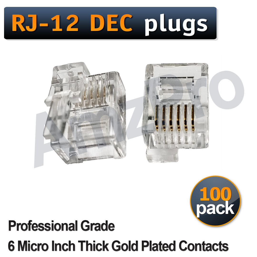 RJ12 DEC 6P6C Modular Plugs with Left Latch Offset Tab 100 pack