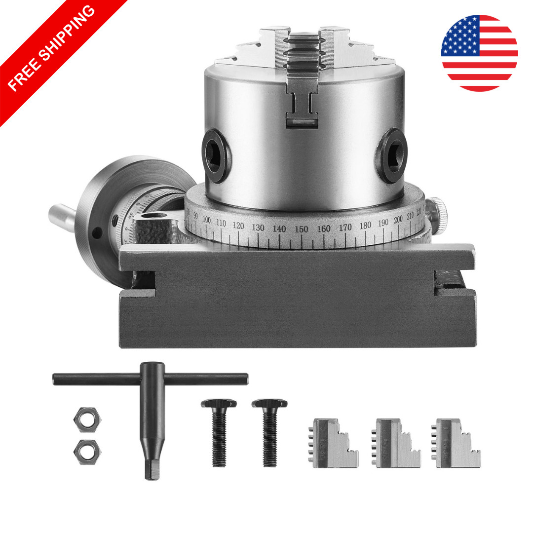 4" Rotary Table 100mm Milling Machine 3-Jaw Chuck Horizontal Vertical Tool