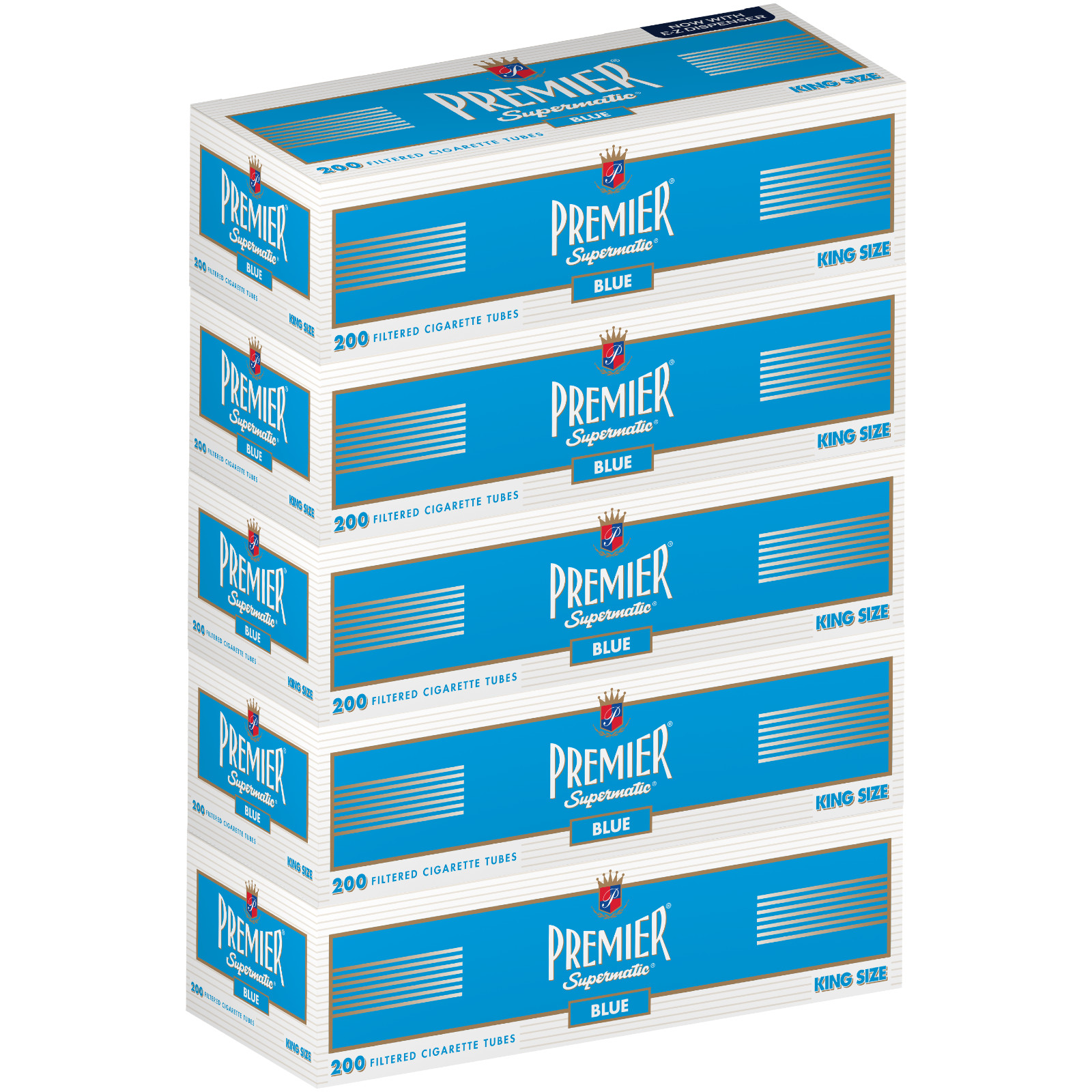 Premier Light (Blue) Cigarette Filter Tubes - King Size (5 Boxes, 200 Each)