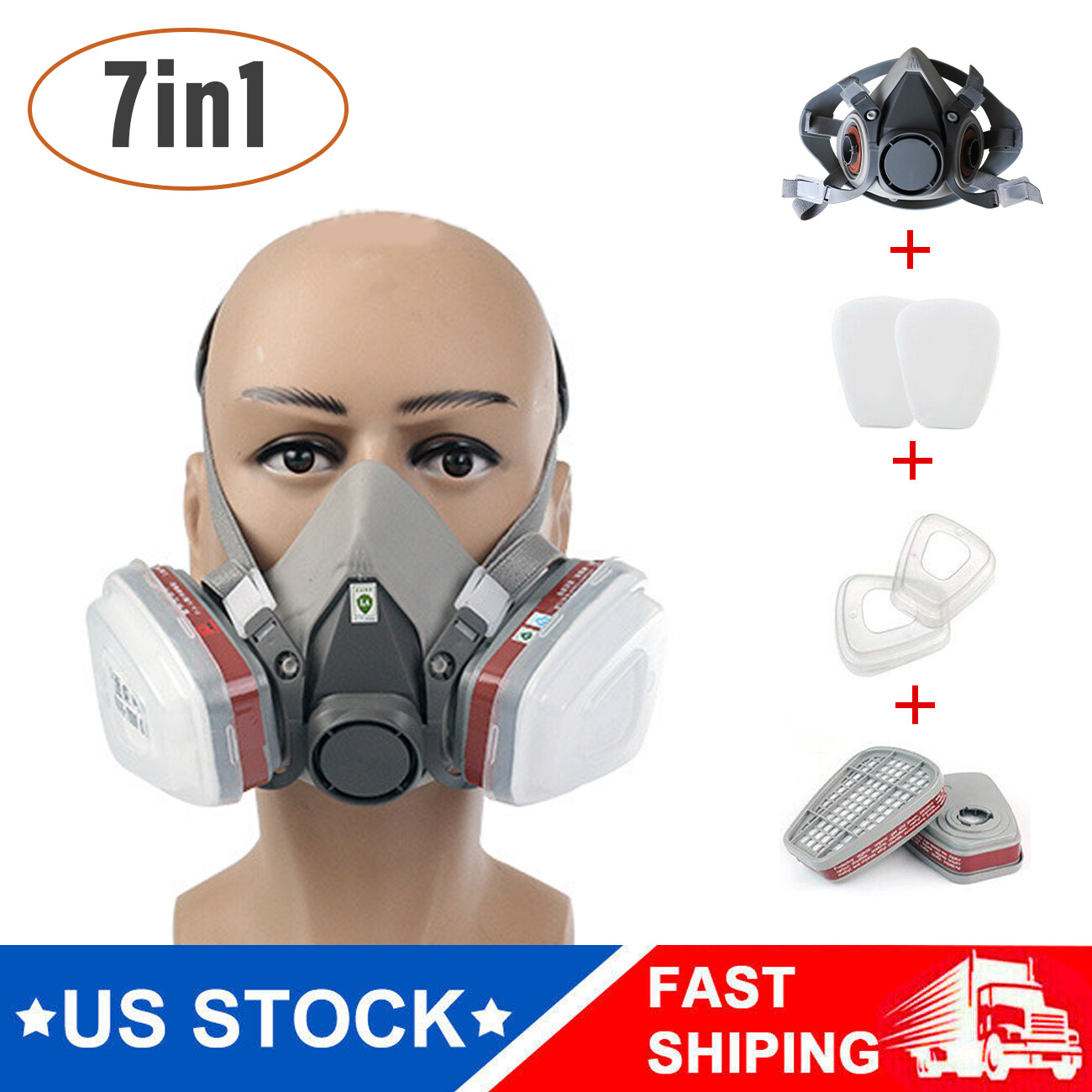 7 IN 1 6200 Half Face Gas Mask Cover Painting Spraying Respirator Work Facepiece