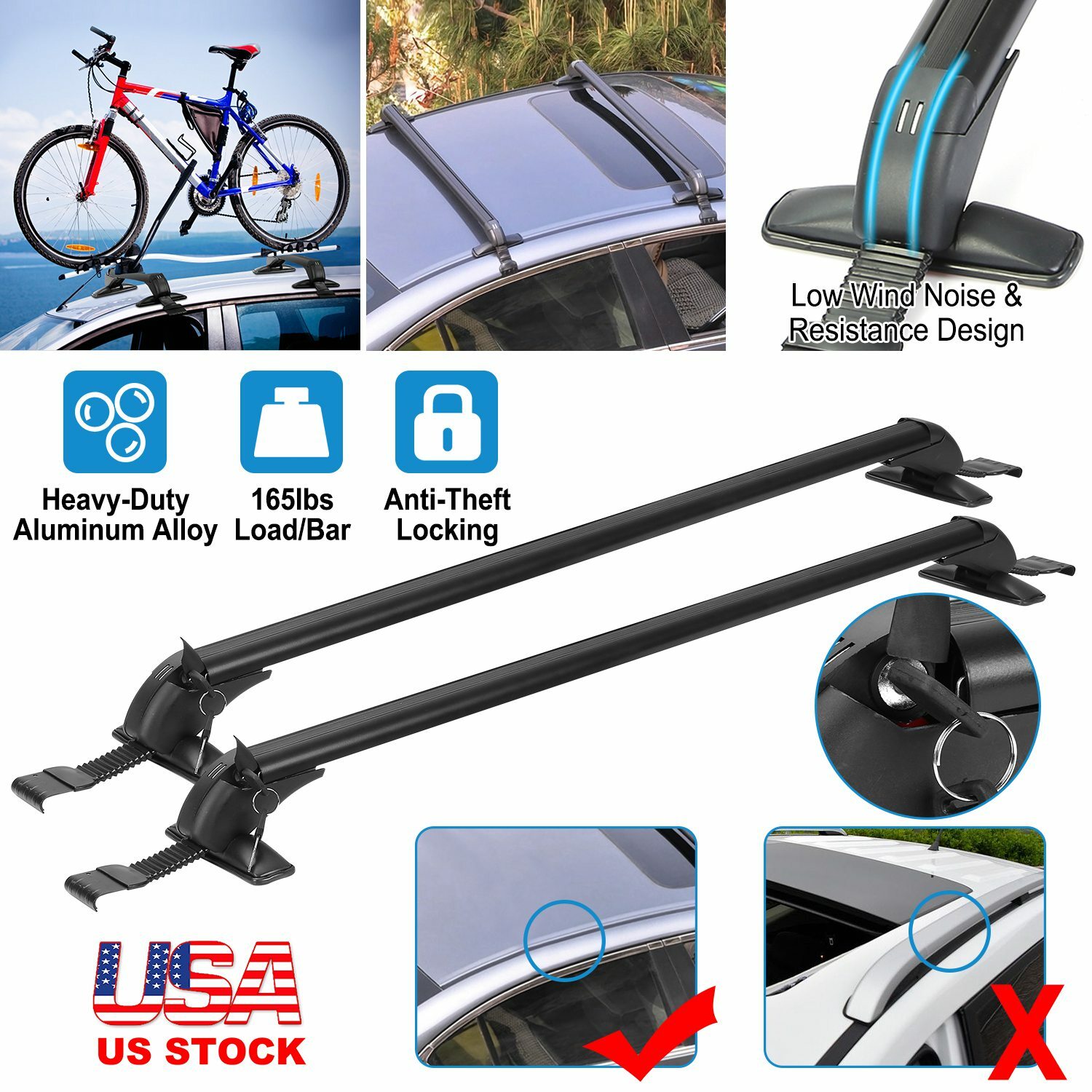 Universal Car Top Roof Rack Cross Bar 43.3" Luggage Carrier Aluminum w/ Lock