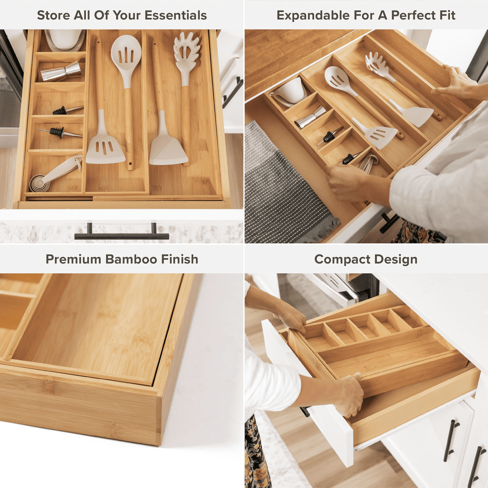 KitchenEdge Adjustable Kitchen Drawer Organizer for Utensils and Junk, 1 Large &