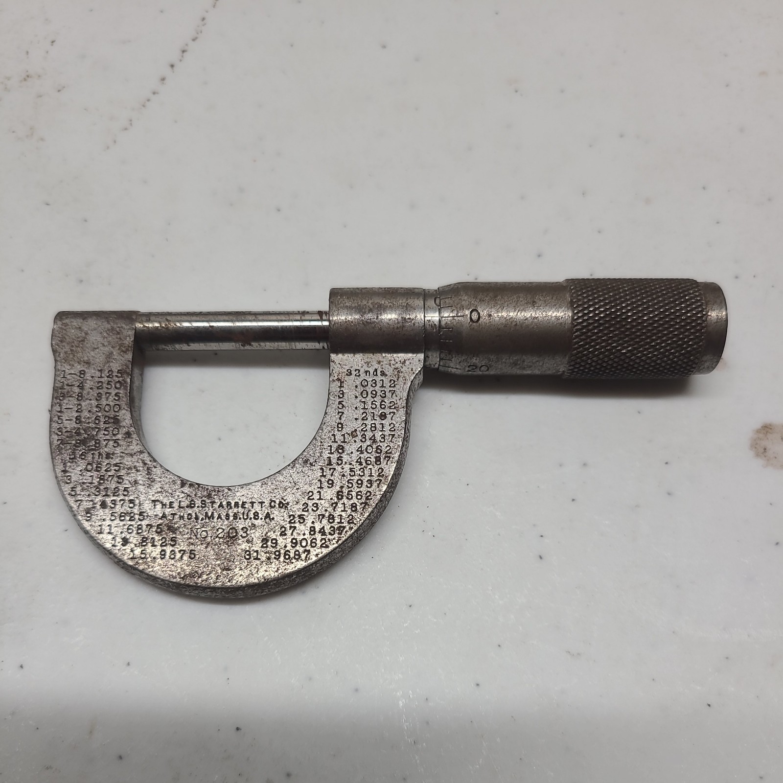 L.S. Starrett Co. Micrometer No. 203-C Made in USA Vintage 0-1