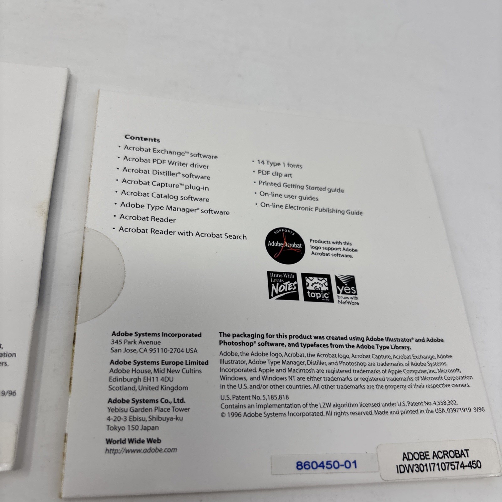 Adobe Acrobat 3.0 for Mac & PC Full Version CDs and sleeve vintage software