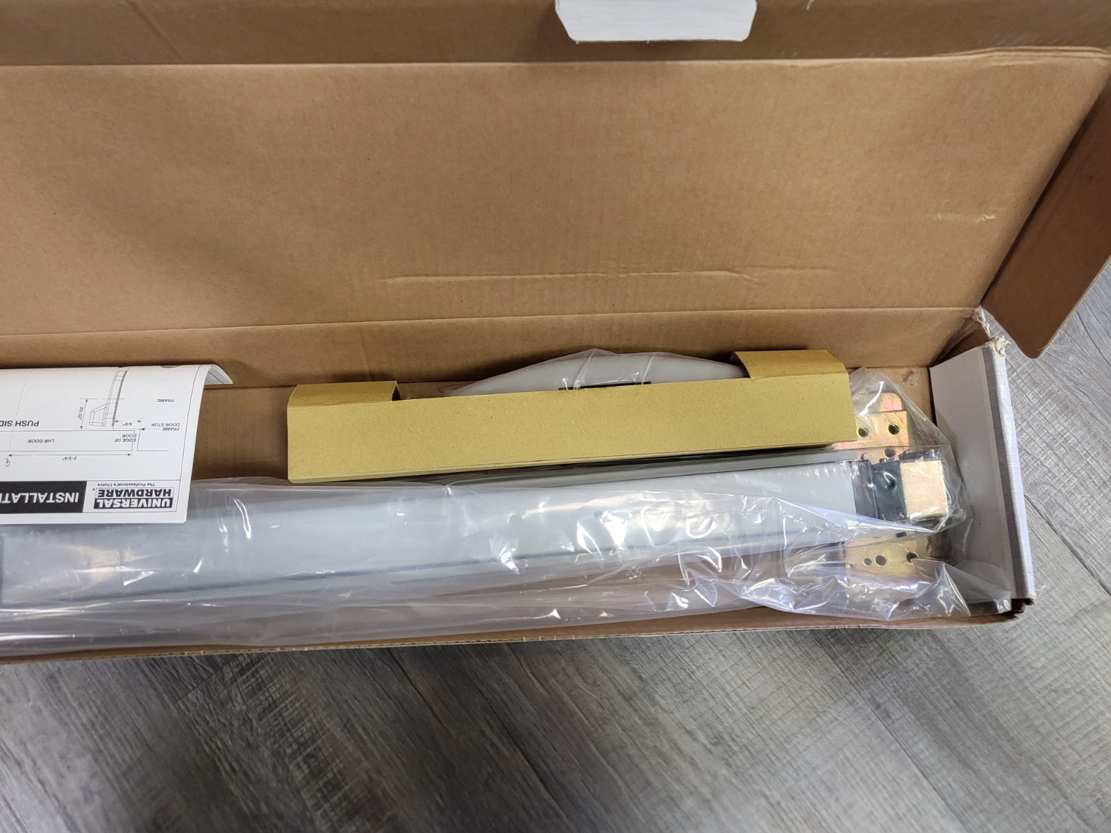 Universal Hardware Push Bar Exit Device Satin Aluminum Industrial - New Open Box